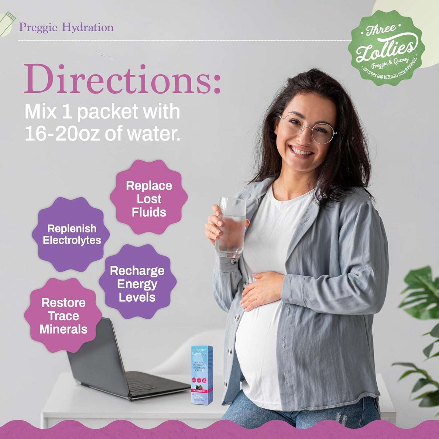 Preggie Hydration Packets for Morning Sickness Relief - Natural Support for Digestive Health & Nausea During Pregnancy - 10 Packets