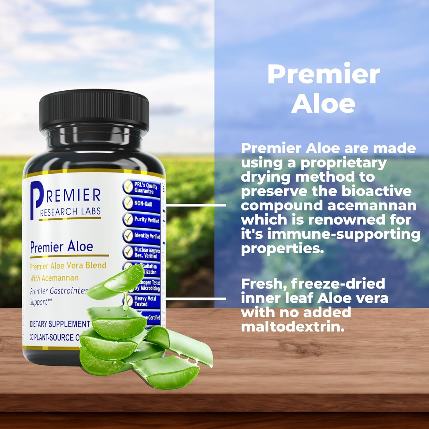 Premier Research Labs Aloe Vera Capsules - Acemannan Supplement for Digestive Health & Immune Support - 30 Vegetarian Caps