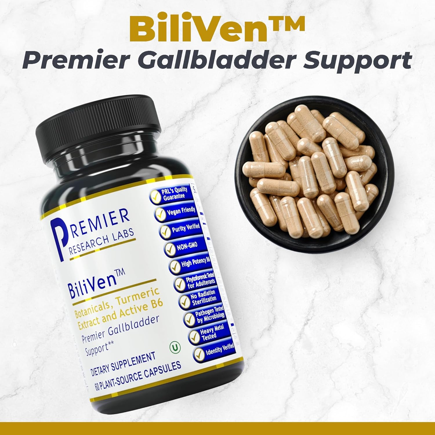 Premier Research Labs BiliVen TM - 60 Capsules, Vegan Gallbladder Formula for Detox & Support