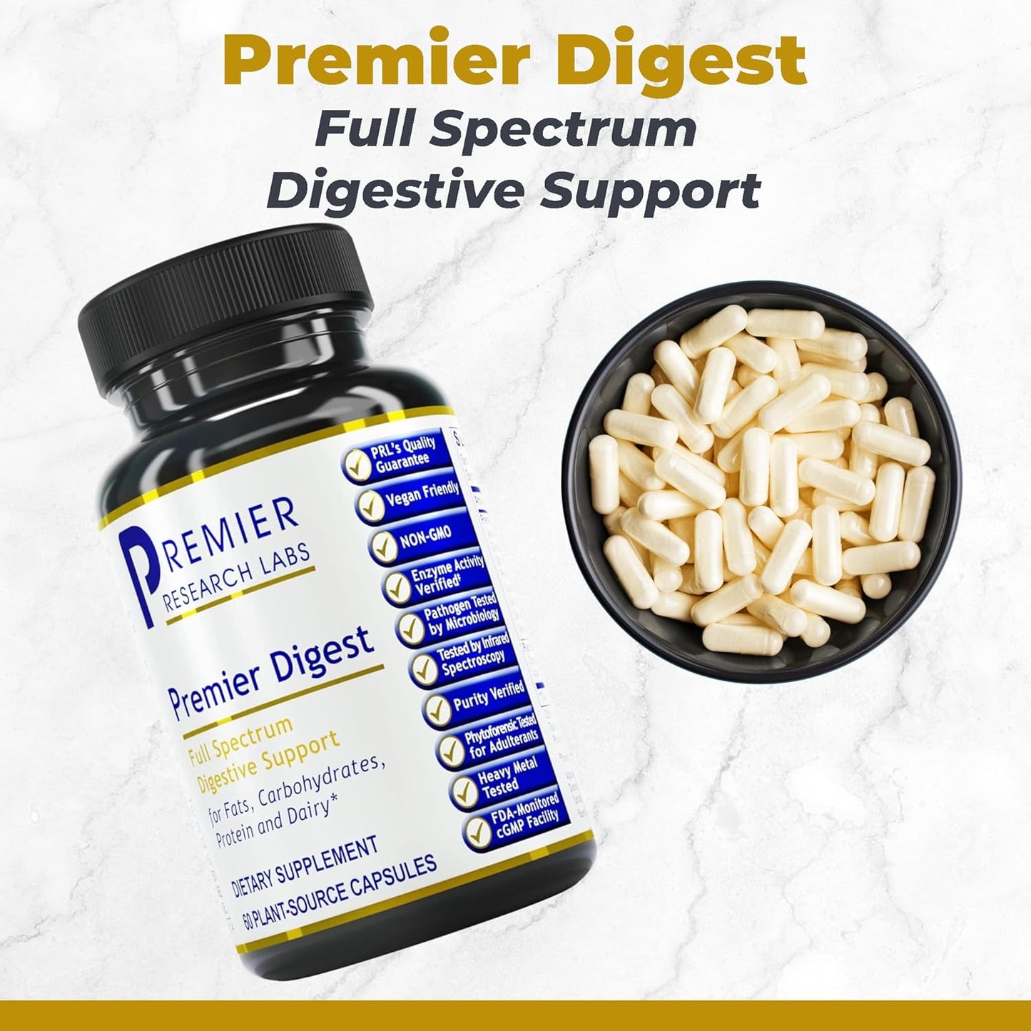 Premier Research Labs: Full-Spectrum Digestive Enzymes with Probiotic and Prebiotics, 60 Plant-Sourced Capsules