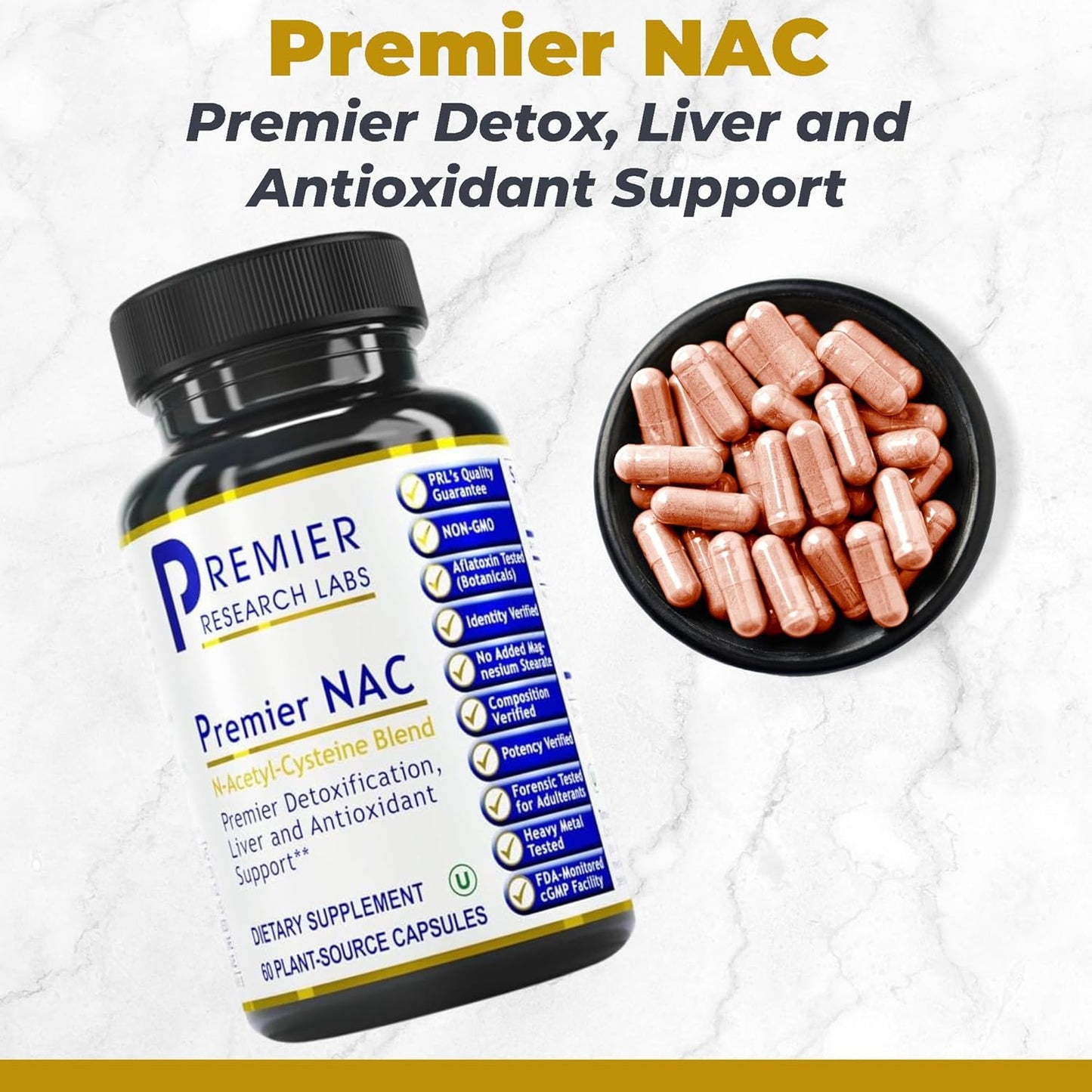 Premier Research Labs NAC Supplement - 300mg N-Acetyl Cysteine for Liver & Immune Support - 60 Vegetarian Capsules
