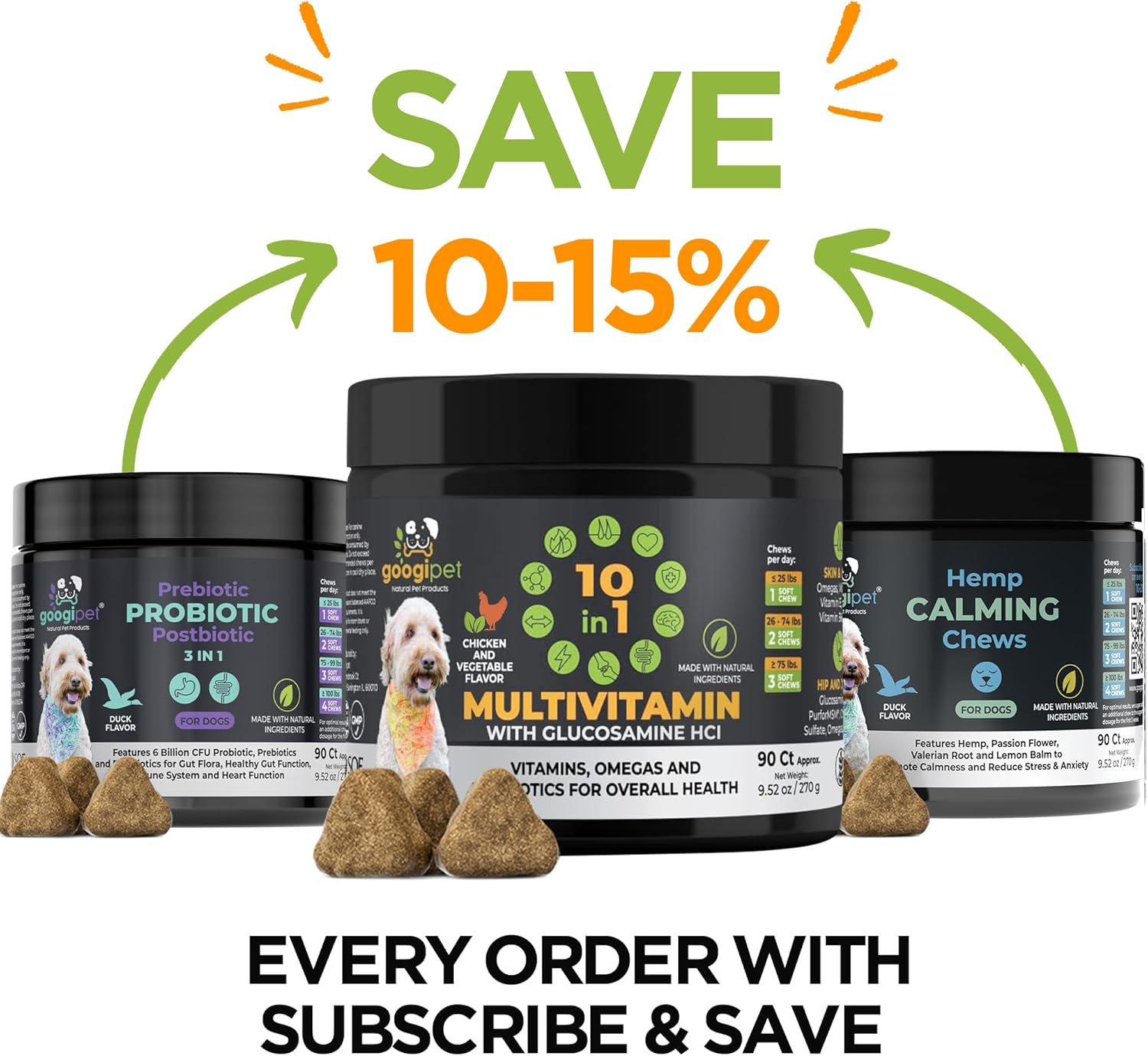 Premium 10 in 1 Dog Vitamins Multivitamin Chewable with Probiotics for Gut Health, Vitamin C & Glucosamine - Chicken & Vegetable Flavor
