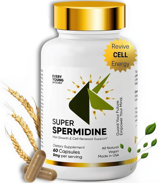 Premium 100% Natural Super Spermidine Supplements for Youthful Hair Growth and Cellular Health | Anti Aging Formula for Men and Women | 4X Ingredients