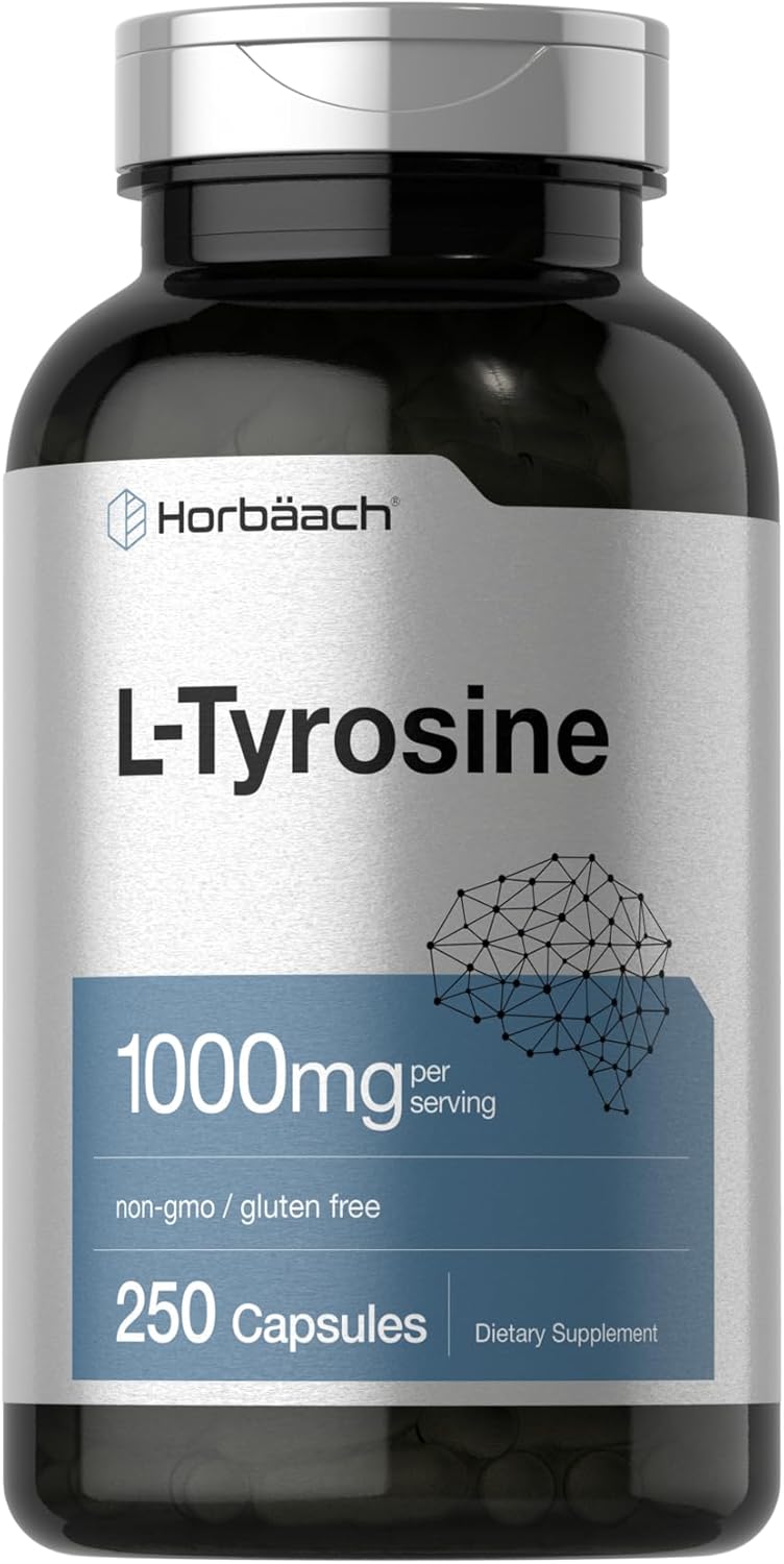 Premium 1000mg L-Tyrosine Supplement - 250 Capsules - Non-GMO & Gluten Free