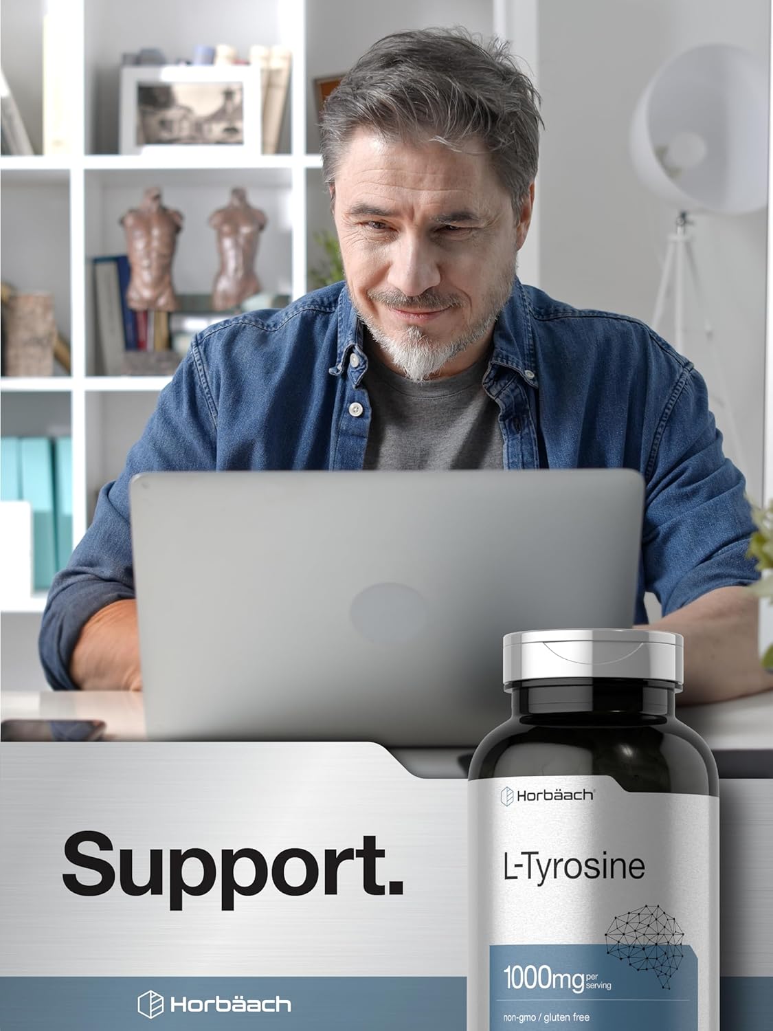Premium 1000mg L-Tyrosine Supplement - 250 Capsules - Non-GMO & Gluten Free