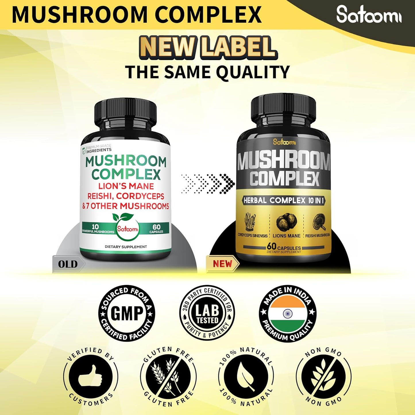 Premium 10in1 Mushroom Complex Supplements Capsules - 4 Month Supply - Includes Lions Mane, Cordyceps, Reishi, Chaga, Maitake, Shitake - 2 Packs of 60 Capsules