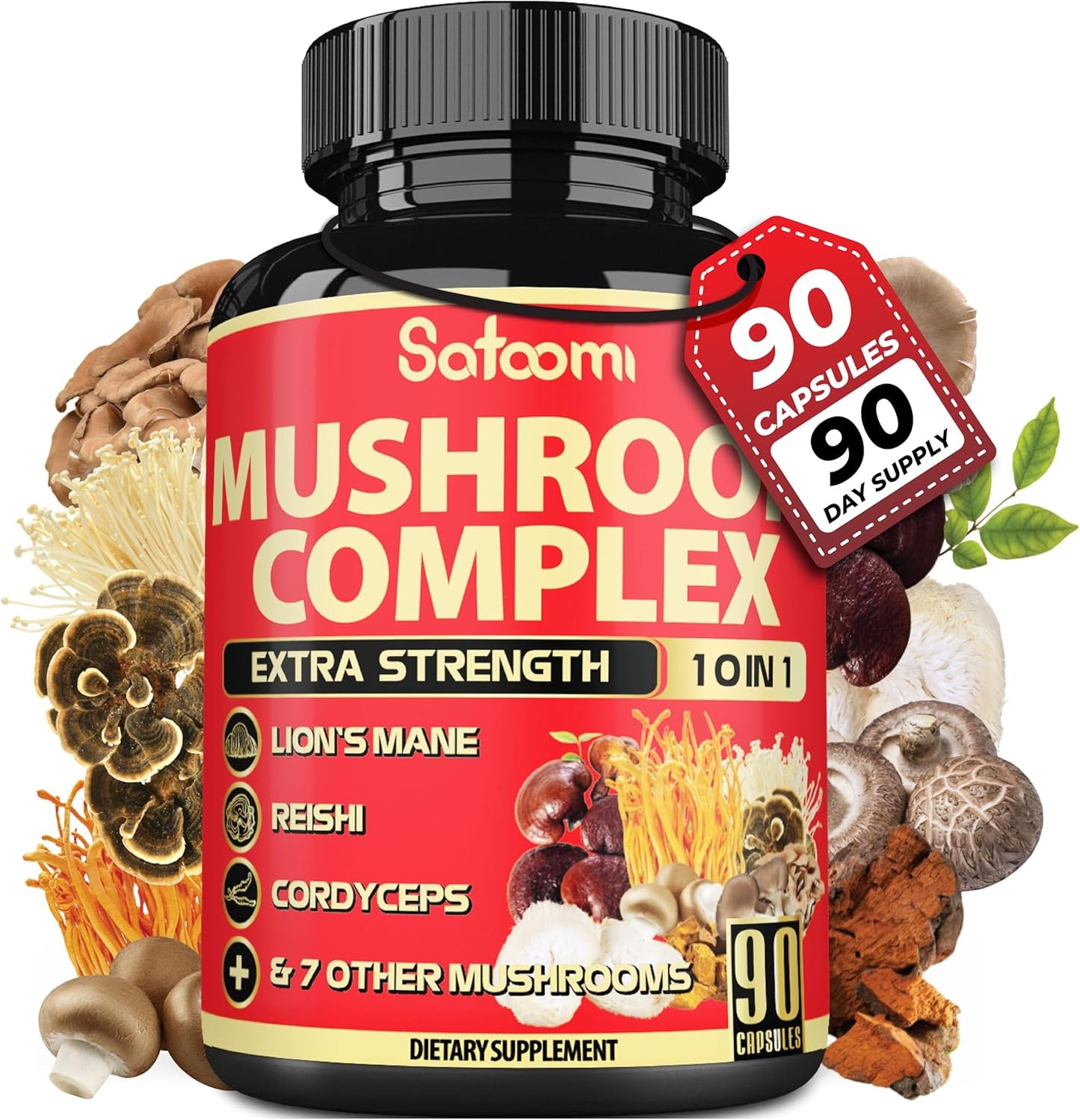 Premium 10in1 Mushroom Supplement Complex - Lions Mane, Cordyceps, Reishi, Chaga - Memory and Focus Brain Supplements - 90 Day Supply