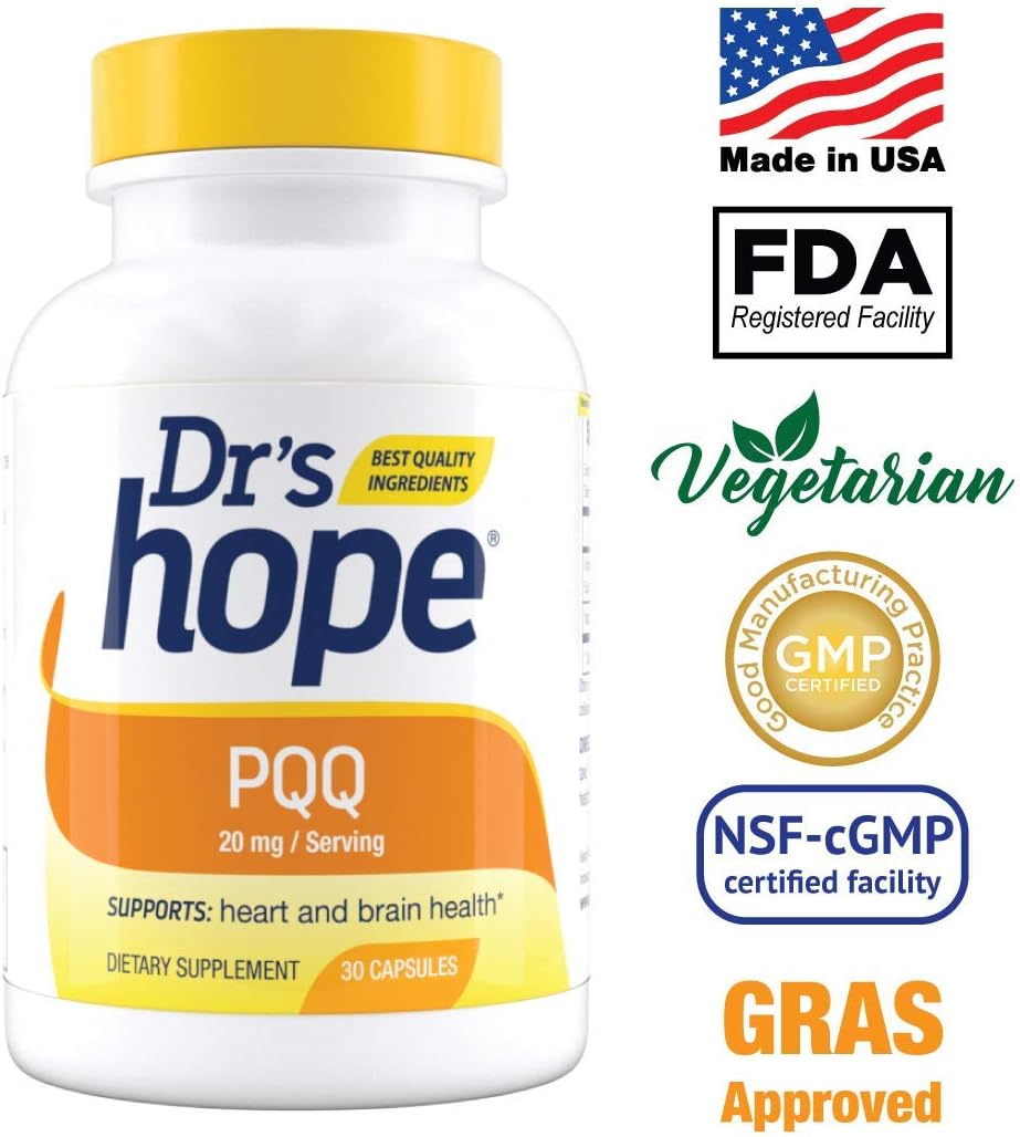 Premium 20mg PQQ Supplement for Cardiovascular & Brain Health - Gluten-Free, 30 Veg Capsules - Made in USA