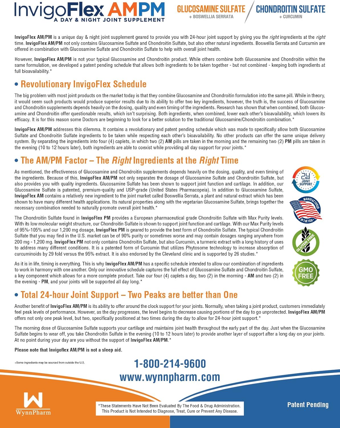 Premium 24-Hour Joint Supplement with Glucosamine, Chondroitin, Turmeric, and Boswellia Serrata - Non GMO for Knees, Hands, Back, and Hips