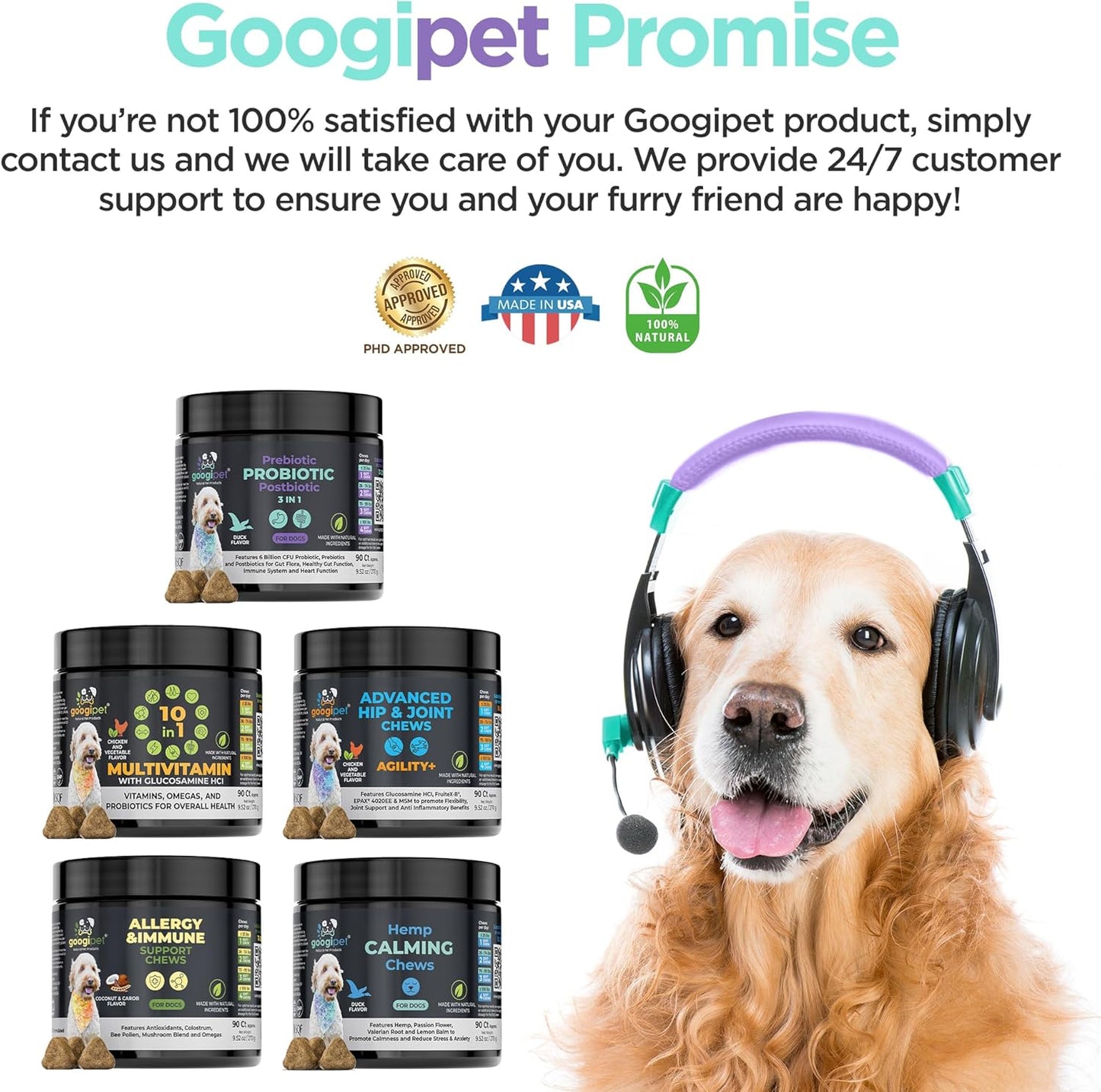 Premium 3-in-1 Probiotics for Dogs with Digestive Enzymes & Prebiotics - Natural Pet Supplement for Dog Diarrhea, Constipation, Allergies & Immunity - Googipet Dog Probiotic Chews