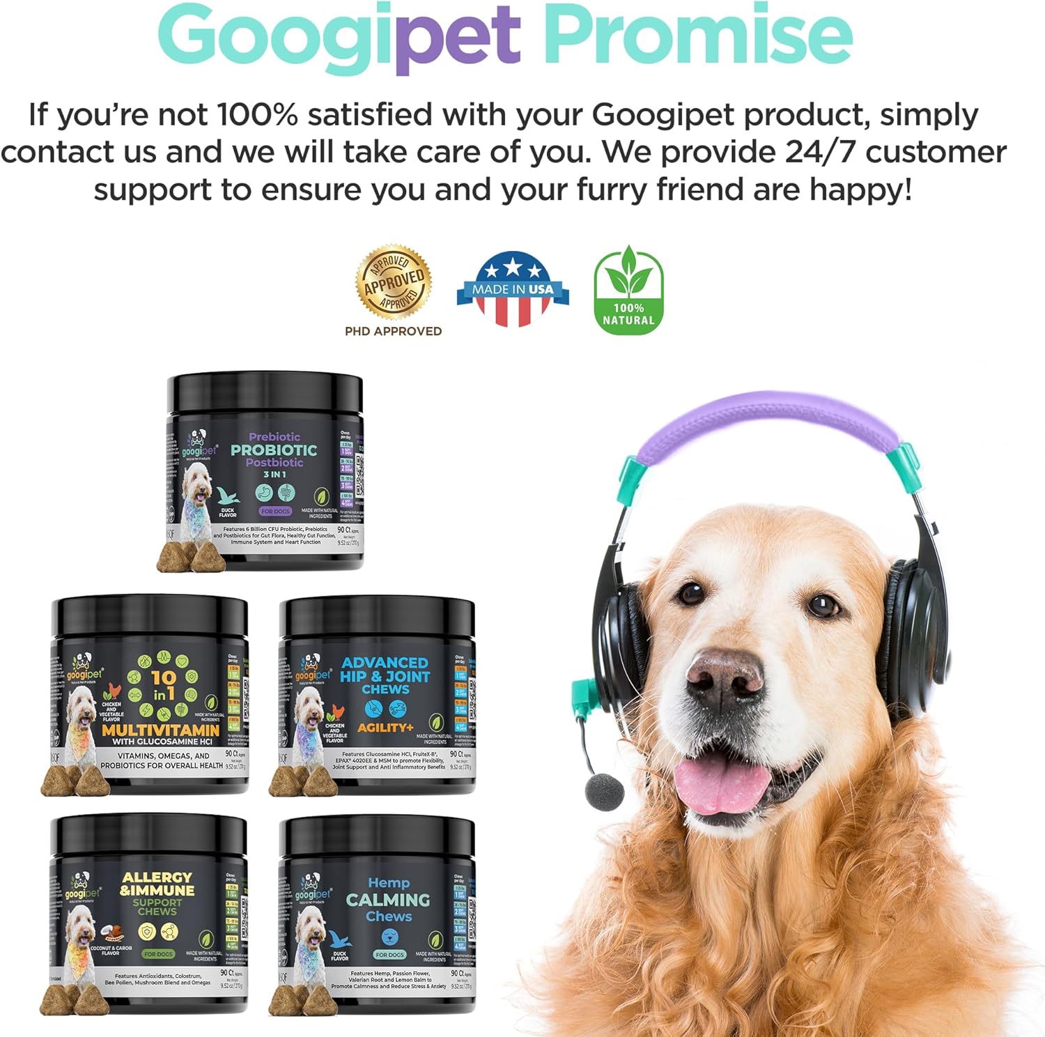 Premium 3-in-1 Probiotics for Dogs with Digestive Enzymes & Prebiotics - Natural Pet Supplement for Dog Diarrhea, Constipation, Allergies & Immunity - Googipet Dog Probiotic Chews