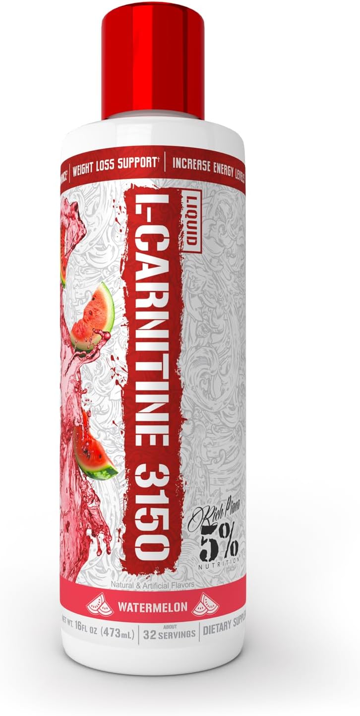 Premium 4 Source Blend Liquid L-Carnitine by 5% Nutrition Rich Piana - Boost Energy and Metabolism with GBB - Watermelon Candy Flavor