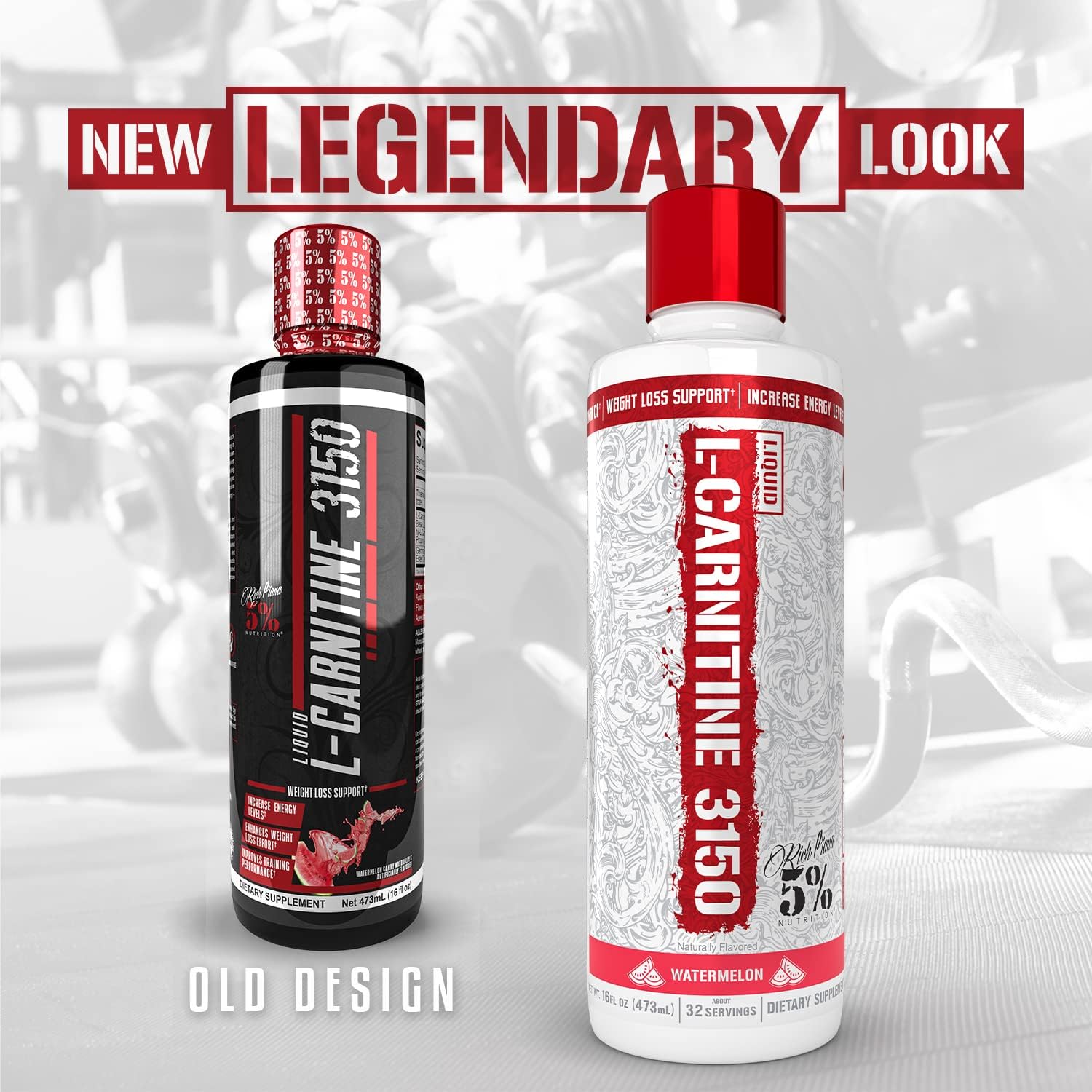 Premium 4 Source Blend Liquid L-Carnitine by 5% Nutrition Rich Piana - Boost Energy and Metabolism with GBB - Watermelon Candy Flavor