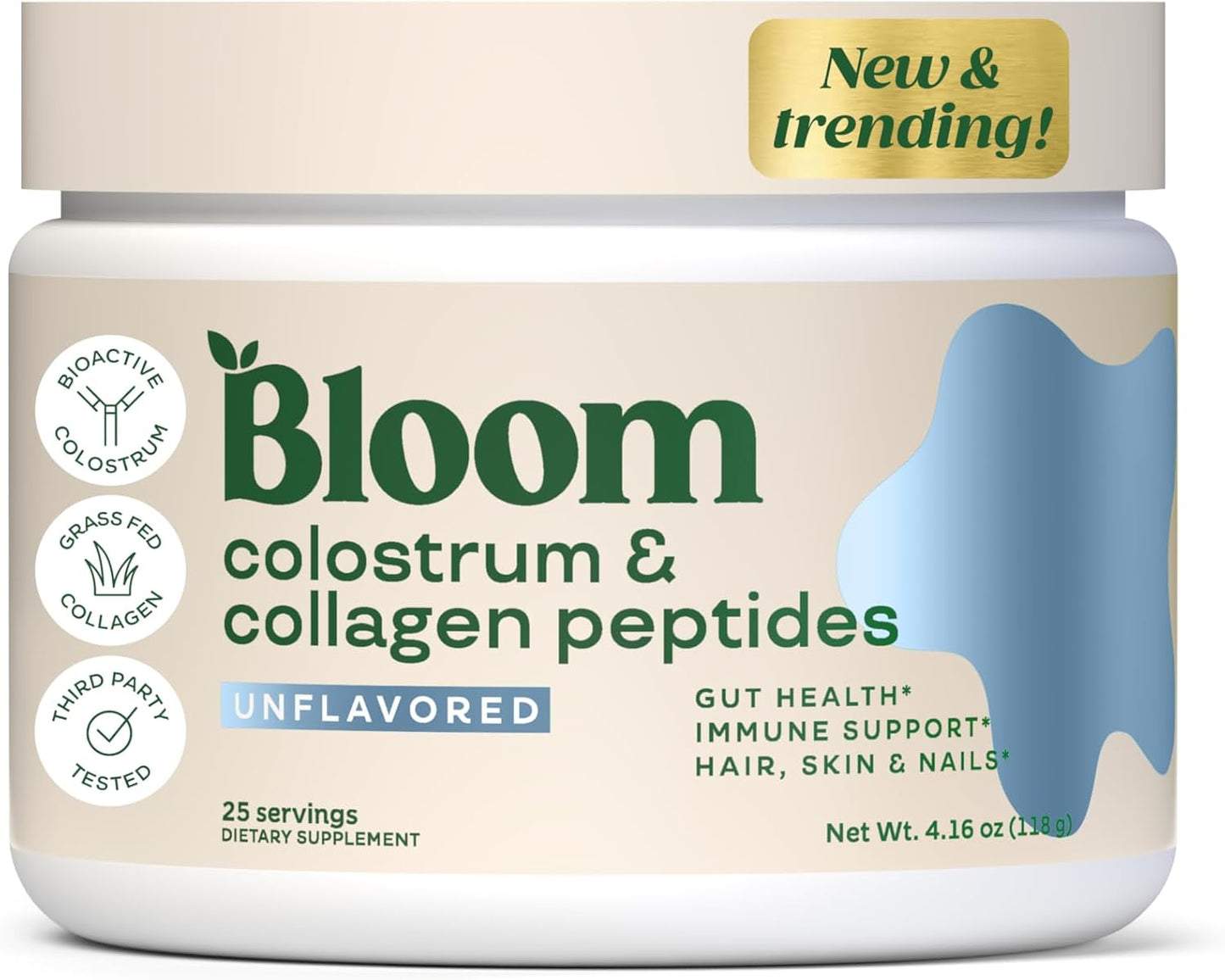 Premium 40% IgG Colostrum Powder for Gut Health, Immune Support, Hair Growth - Gluten & Sugar Free, Unflavored Beauty Supplement - 25 Servings