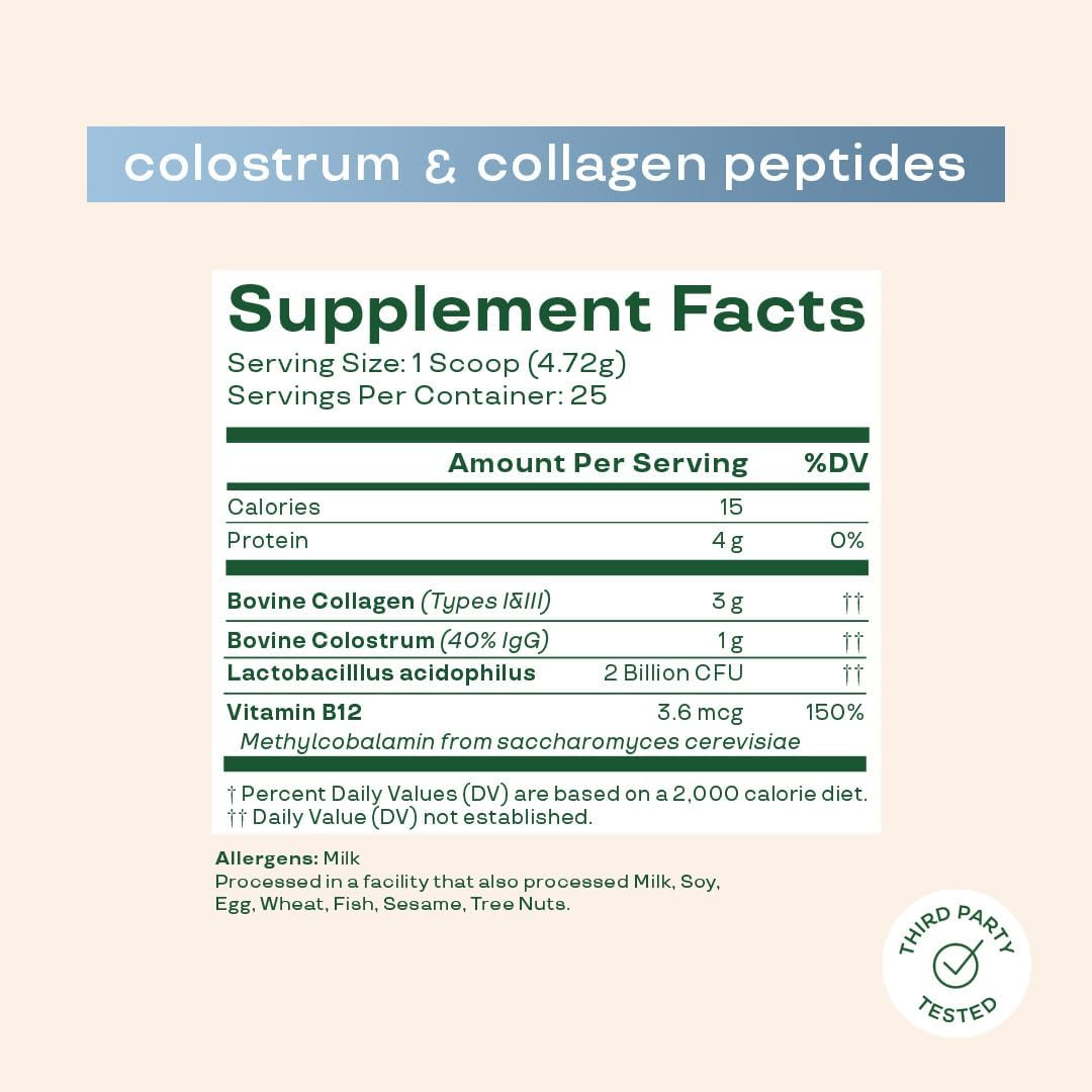 Premium 40% IgG Colostrum Powder for Gut Health, Immune Support, Hair Growth - Gluten & Sugar Free, Unflavored Beauty Supplement - 25 Servings