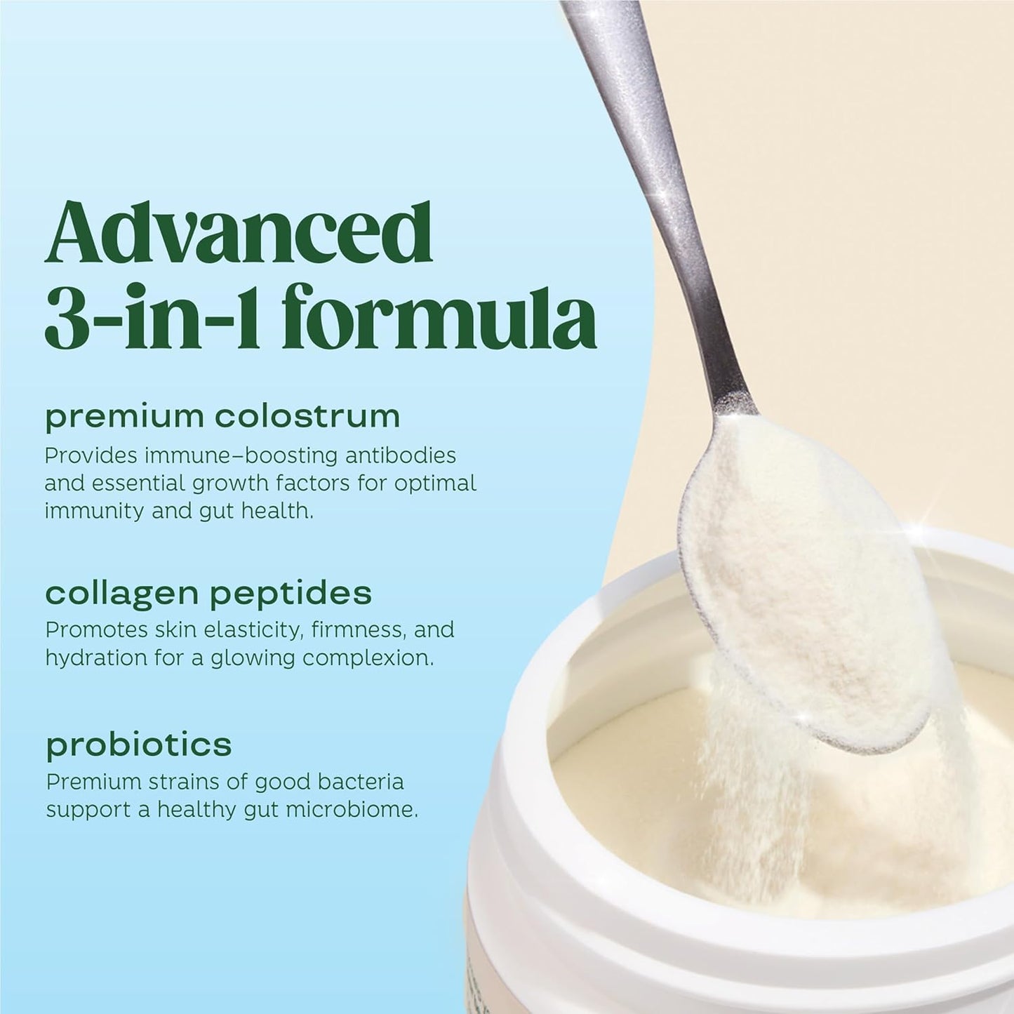 Premium 40% IgG Colostrum Powder for Gut Health, Immune Support, Hair Growth - Gluten & Sugar Free, Unflavored Beauty Supplement - 25 Servings