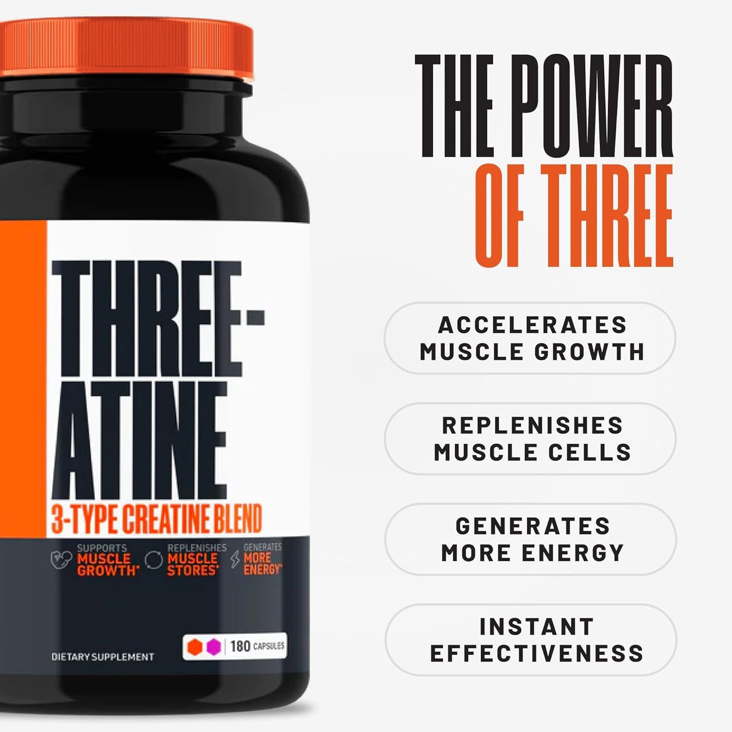 Premium 5g Creatine Capsules for Muscle Mass Gain, High Absorption 3X ThreeAtine Pre Workout Pills for Optimum Performance, 180 Capsules for Men and Women