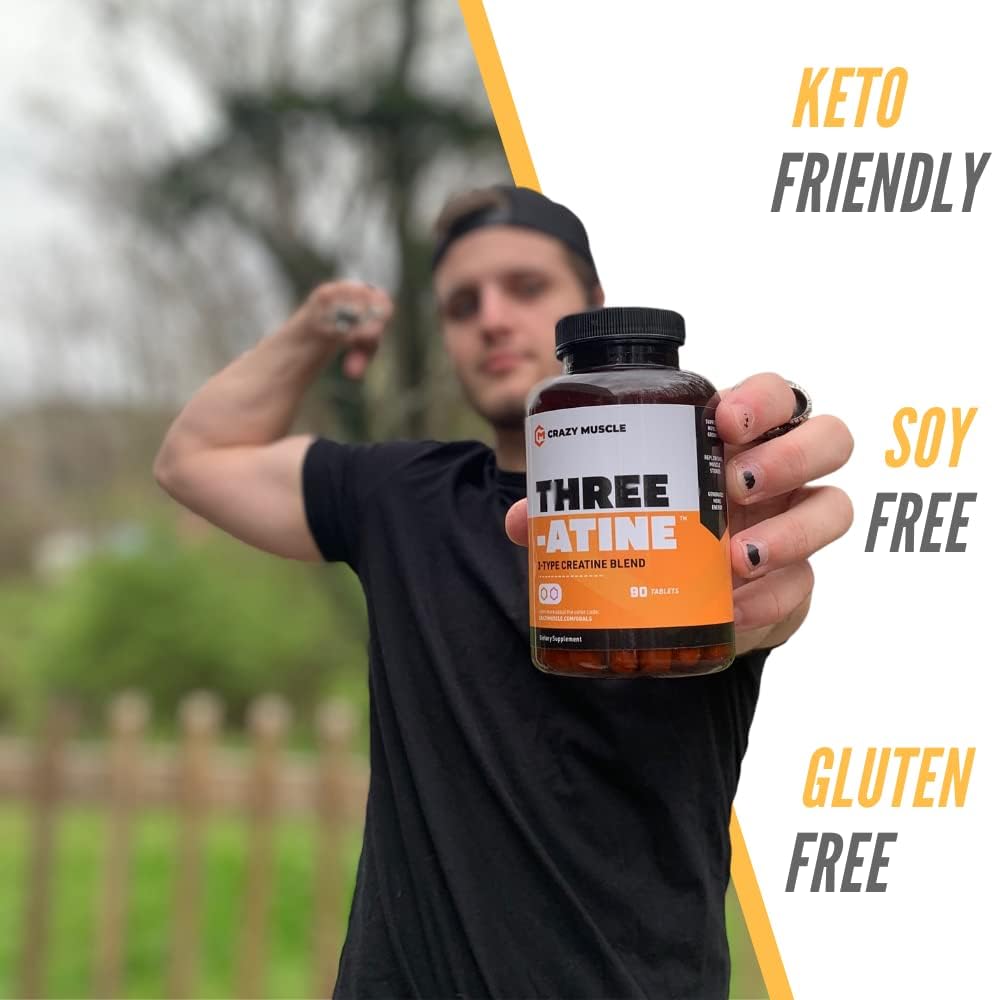 Premium 5g Creatine Capsules for Muscle Mass Gain, High Absorption 3X ThreeAtine Pre Workout Pills for Optimum Performance, 180 Capsules for Men and Women