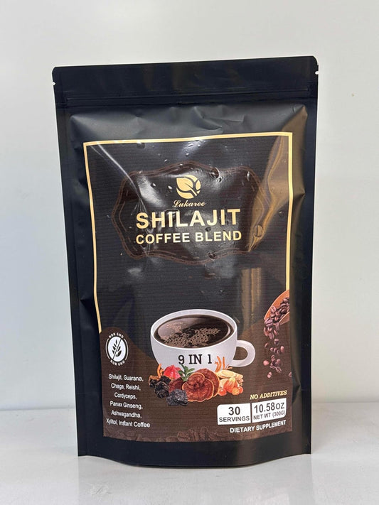 Premium 9-In-1 Shilajit Coffee Powder Supplement with Chaga, Reishi, Cordyceps, Panax Ginseng, Guarana Extract, and 85+ Trace Minerals - 30 Servings for Men & Women