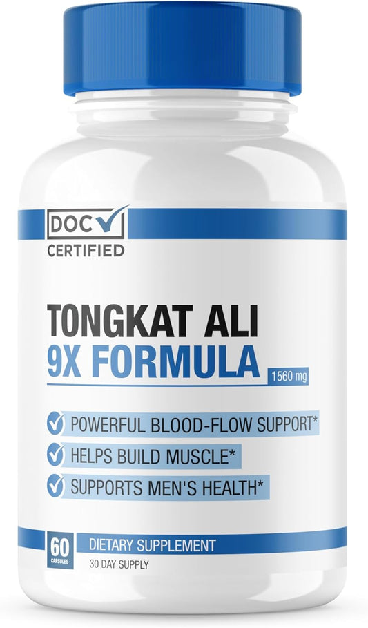 Premium 9-in-1 Tongkat Ali Supplement for Mood, Stamina, and Blood Flow - 60 Capsules | Doc Certified, USA Made, 3rd Party Tested