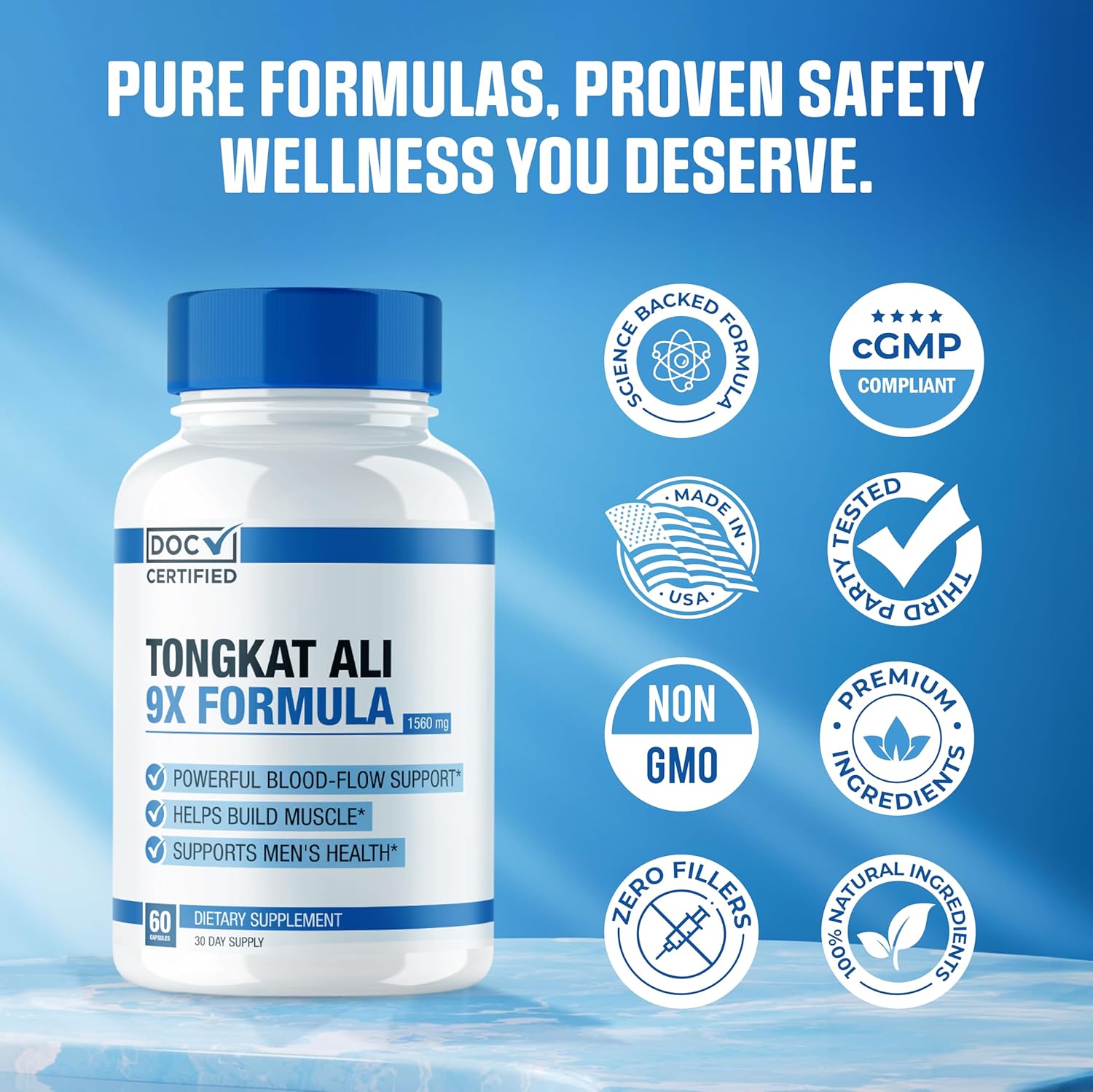 Premium 9-in-1 Tongkat Ali Supplement for Mood, Stamina, and Blood Flow - 60 Capsules | Doc Certified, USA Made, 3rd Party Tested