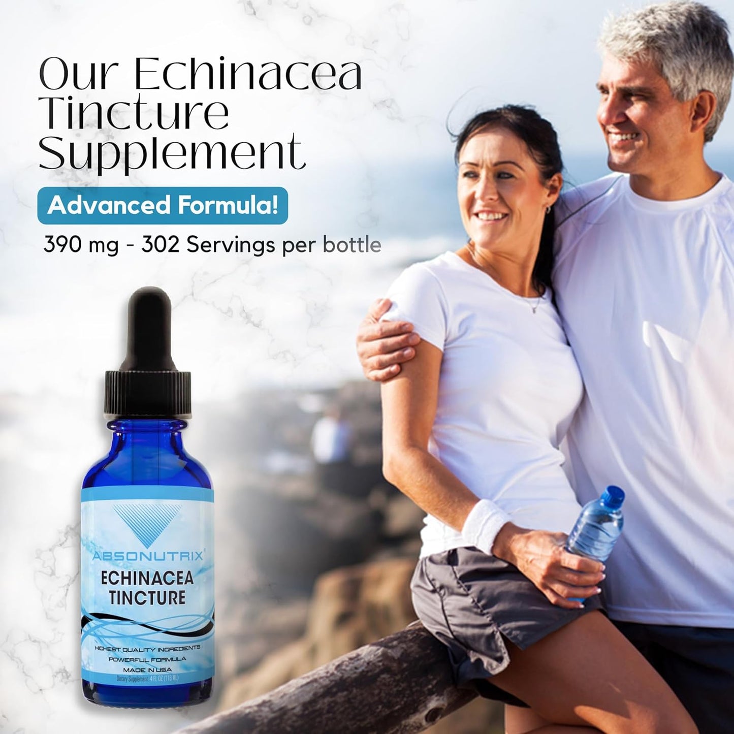 Premium Absonutrix Echinacea Tincture 390mg - 4oz Liquid, 302 Servings - Made in USA - Quality Ingredients - Non-GMO - Quick Absorption