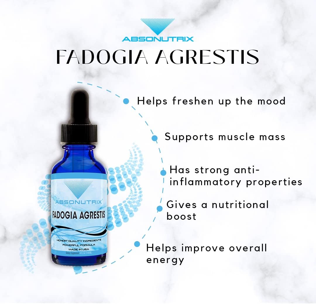 Premium Absonutrix Fadogia Agrestis Drops 590mg - 4 Oz Bottle - 200 Servings - Made in USA - Quick Absorption - Quality Ingredients - Non-GMO - GMP Certified