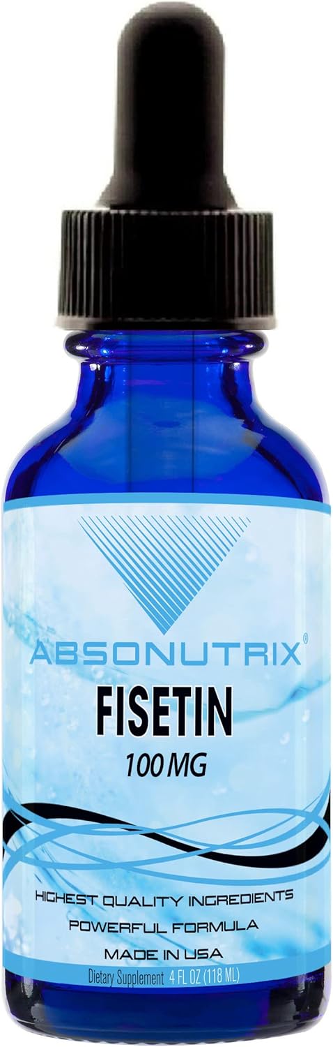 Premium Absonutrix Fisetin Liquid Supplement - 100mg, 4oz - 200 Servings - Made in USA - Fast Absorption - Quality Ingredients - Third-Party Tested - Non-GMO - GMP Certified - Cruelty-Free