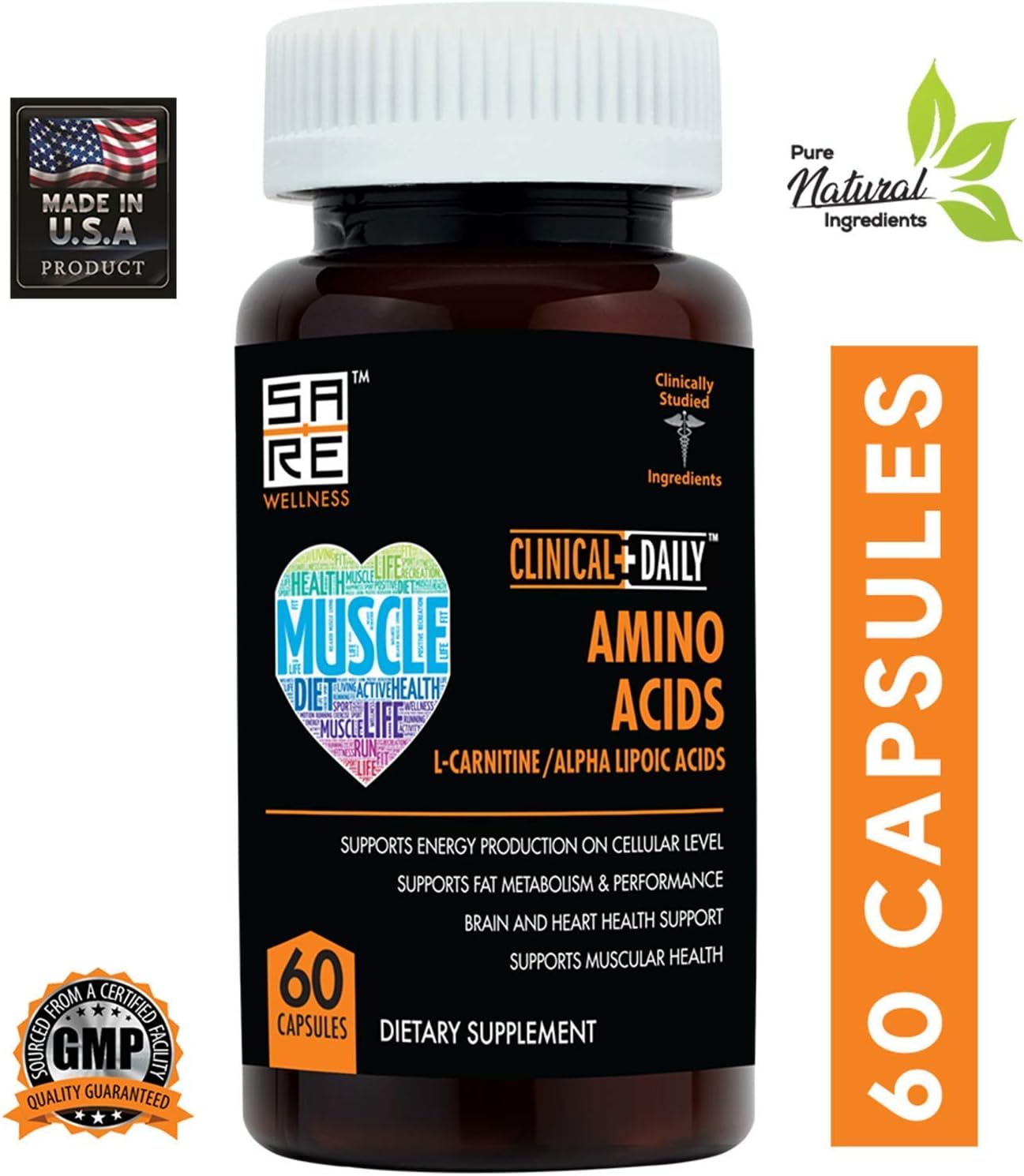 Premium Acetyl L Carnitine & Alpha Lipoic Acid Capsules - Essential Amino Acids Supplement for Metabolism, Brain, Heart, Muscle Health - 60 Pills for Women, Men, Elderly