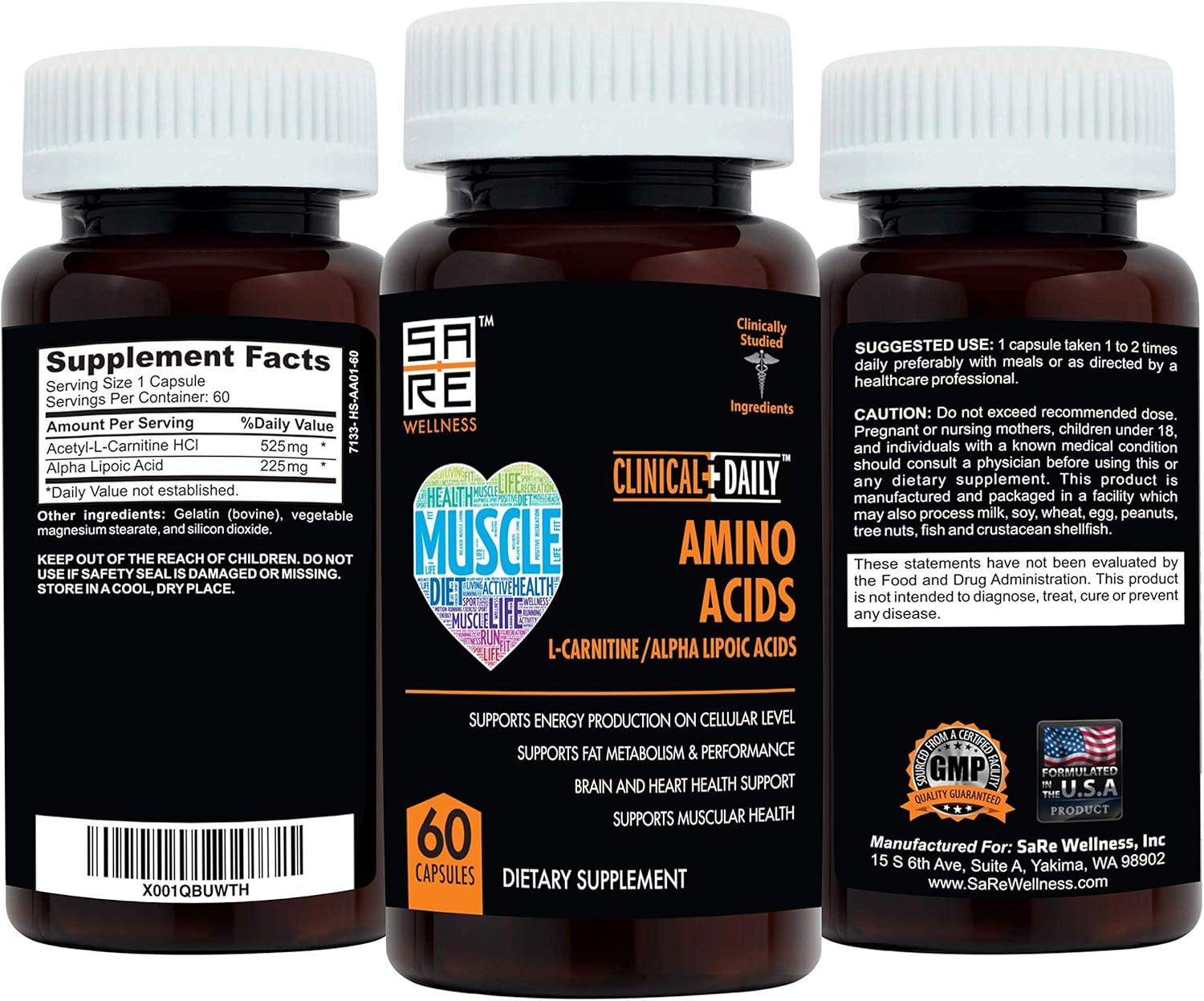 Premium Acetyl L Carnitine & Alpha Lipoic Acid Capsules - Essential Amino Acids Supplement for Metabolism, Brain, Heart, Muscle Health - 60 Pills for Women, Men, Elderly