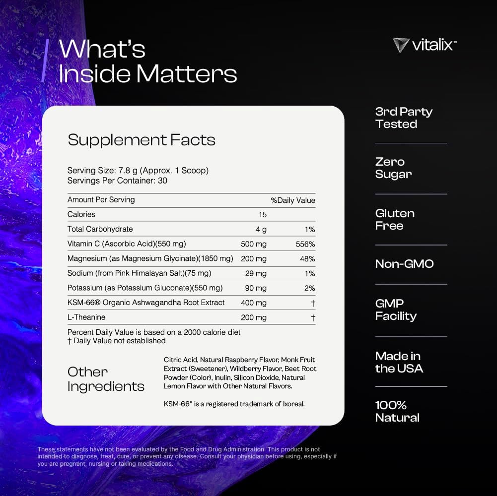 Premium Adaptogen Drink Mix for Cortisol & Stress Relief - Ashwagandha, Magnesium, L-Theanine - Raspberry Lemonade Flavor - 30 Servings