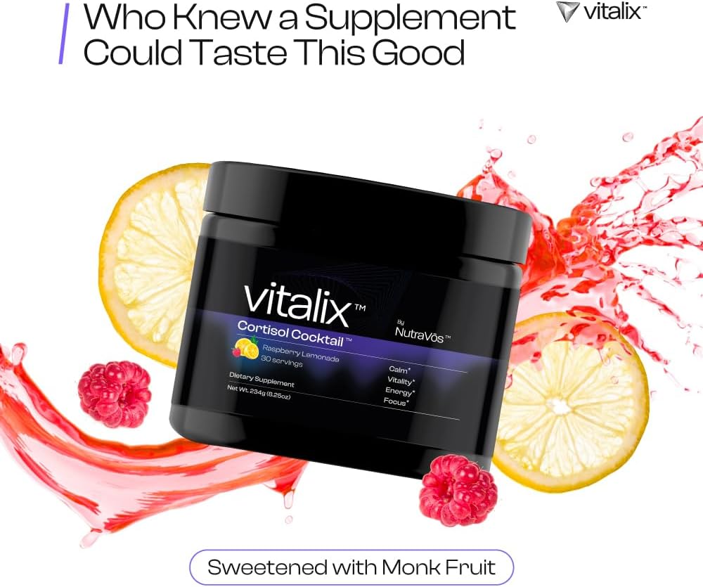 Premium Adaptogen Drink Mix for Cortisol & Stress Relief - Ashwagandha, Magnesium, L-Theanine - Raspberry Lemonade Flavor - 30 Servings