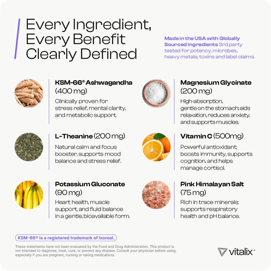 Premium Adaptogen Drink Mix for Cortisol & Stress Relief - Ashwagandha, Magnesium, L-Theanine - Raspberry Lemonade Flavor - 30 Servings