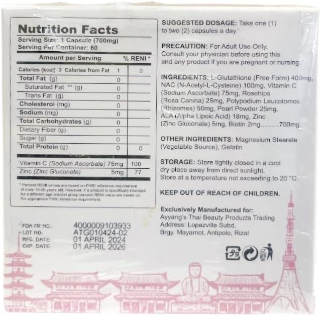 Premium Aishi Tokyo Glutathione Supplement - 60 Capsules