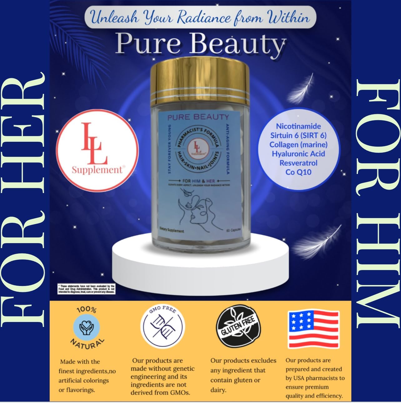 Premium All-in-One Skin, Hair, Nail & Joint Care Supplement - 60 Capsules crafted by Pharmacist