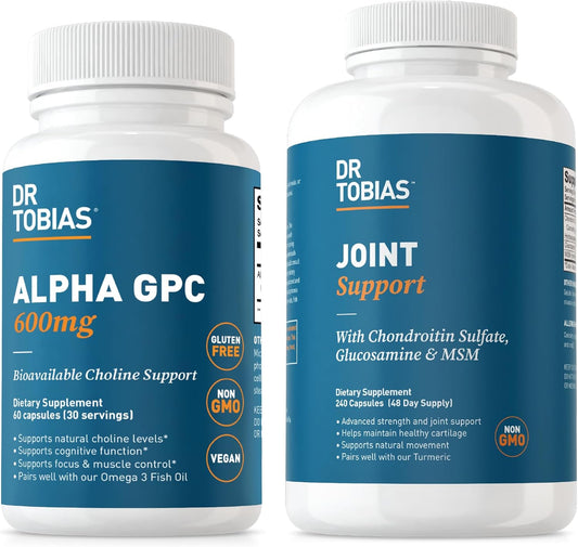 Premium Alpha GPC & Joint Support Supplement for Cognitive Function & Joint Health - Bioavailable Choline with Glucosamine, Chondroitin, MSM - Non-GMO