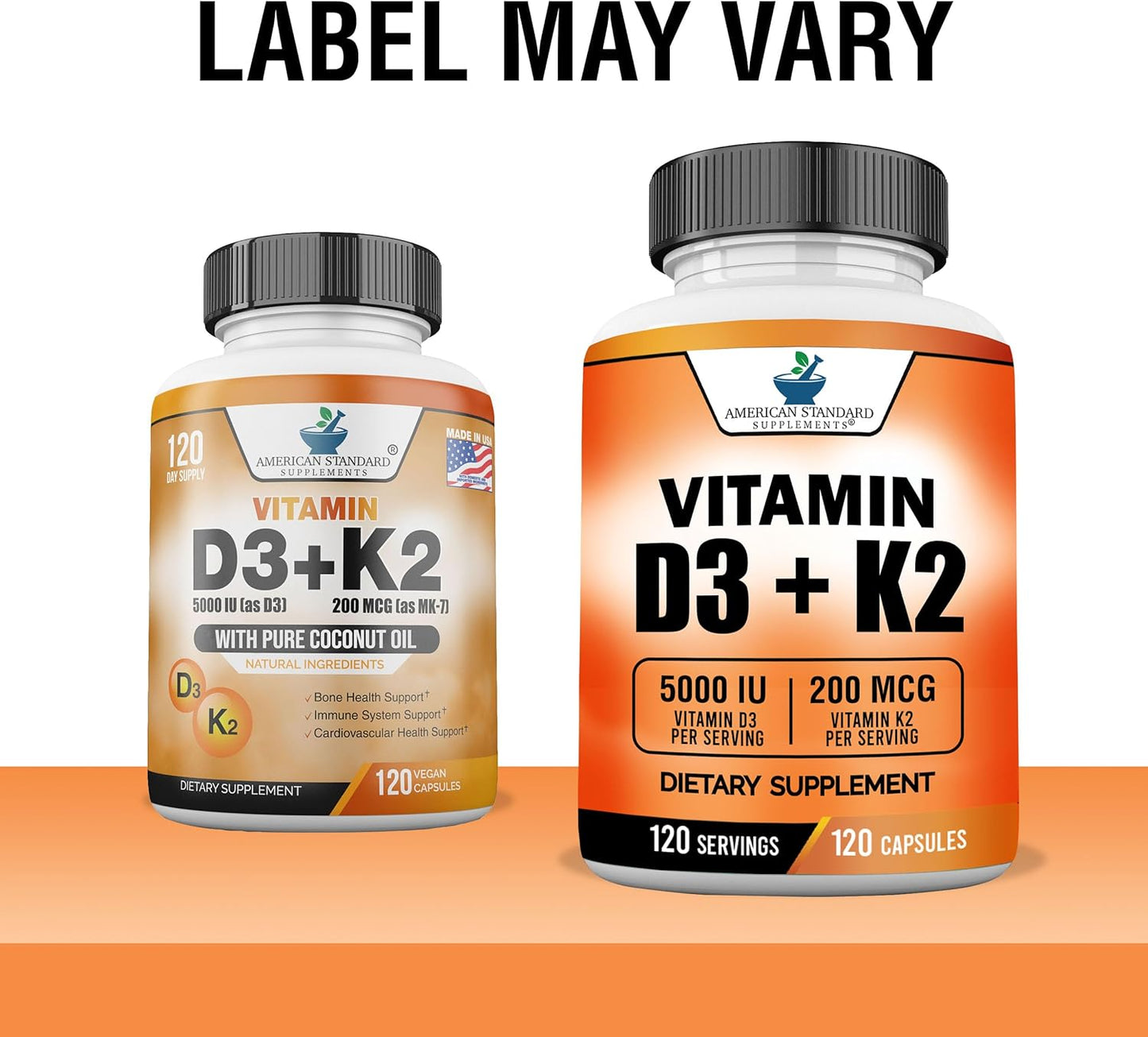 Premium American Standard Vitamin D3 5000 IU with Vitamin K2 (MK7) 200mcg - Gluten Free, Non-GMO - 120 Capsules, 120 Servings