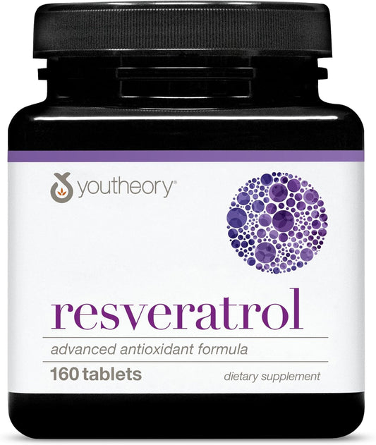 Premium Antioxidant Supplement with ResVida & Super-Fruit Blend - Youtheory Resveratrol Advanced Formula - 160 Tablets, Dairy, Soy & Gluten Free