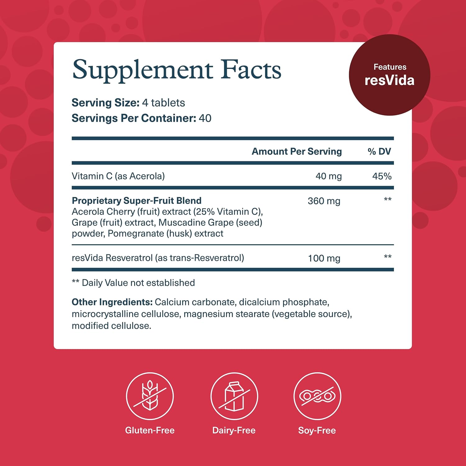Premium Antioxidant Supplement with ResVida & Super-Fruit Blend - Youtheory Resveratrol Advanced Formula - 160 Tablets, Dairy, Soy & Gluten Free