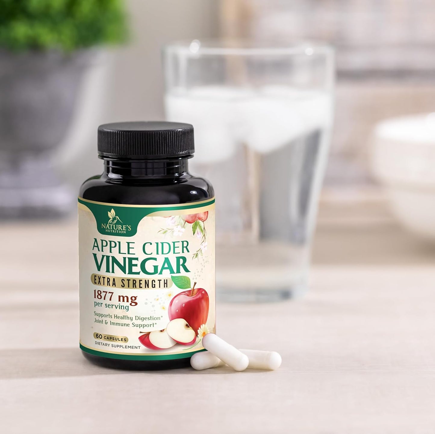 Premium Apple Cider Vinegar Pills with Vitamin D3 & Zinc - 1877mg per serving - Supports Detox, Cleanse, Joint Health, Immunity, and Digestion - Gluten Free - 60 Capsules