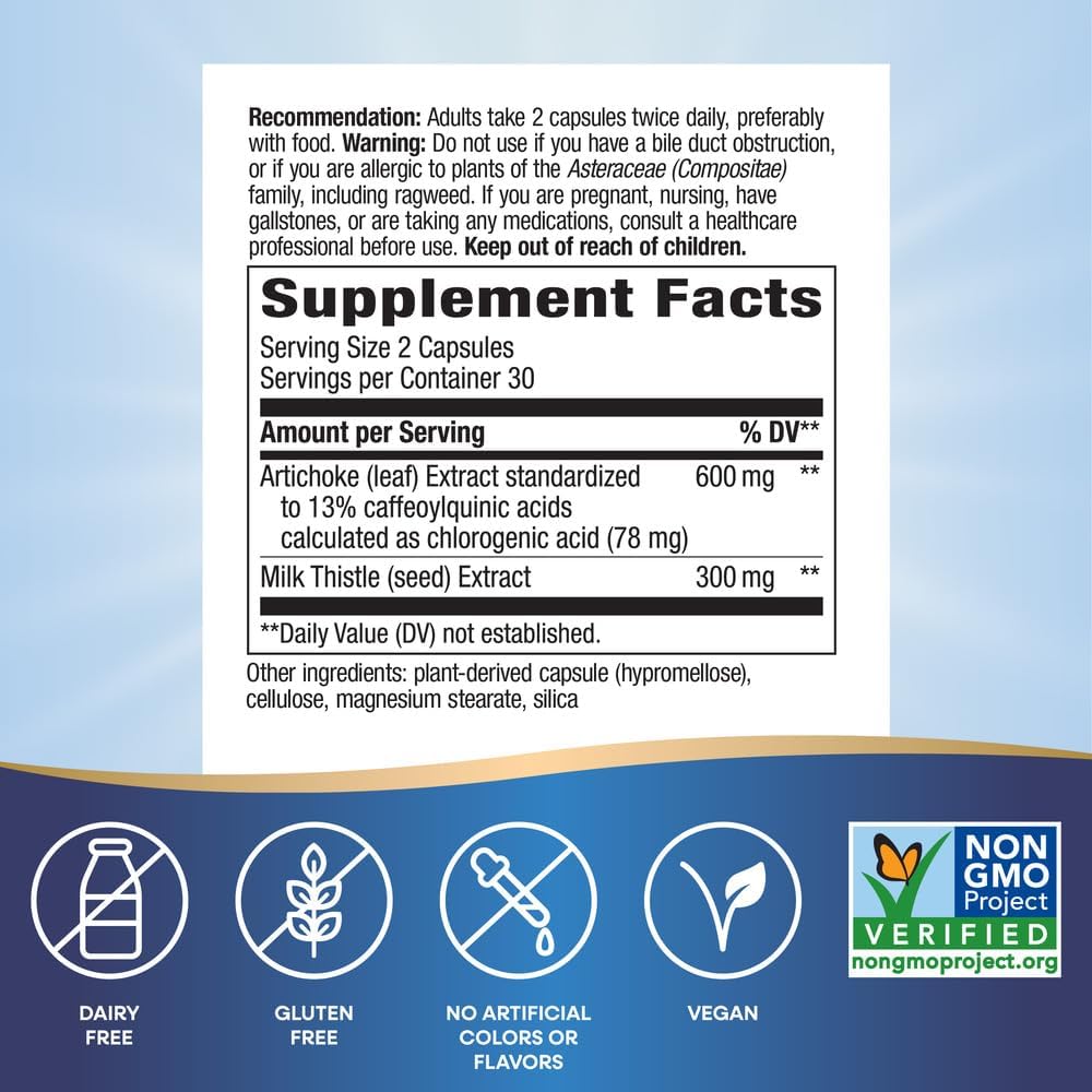 Premium Artichoke Extract Capsules for Digestive Support - Non-GMO, Vegan, Gluten-Free - 60 Count