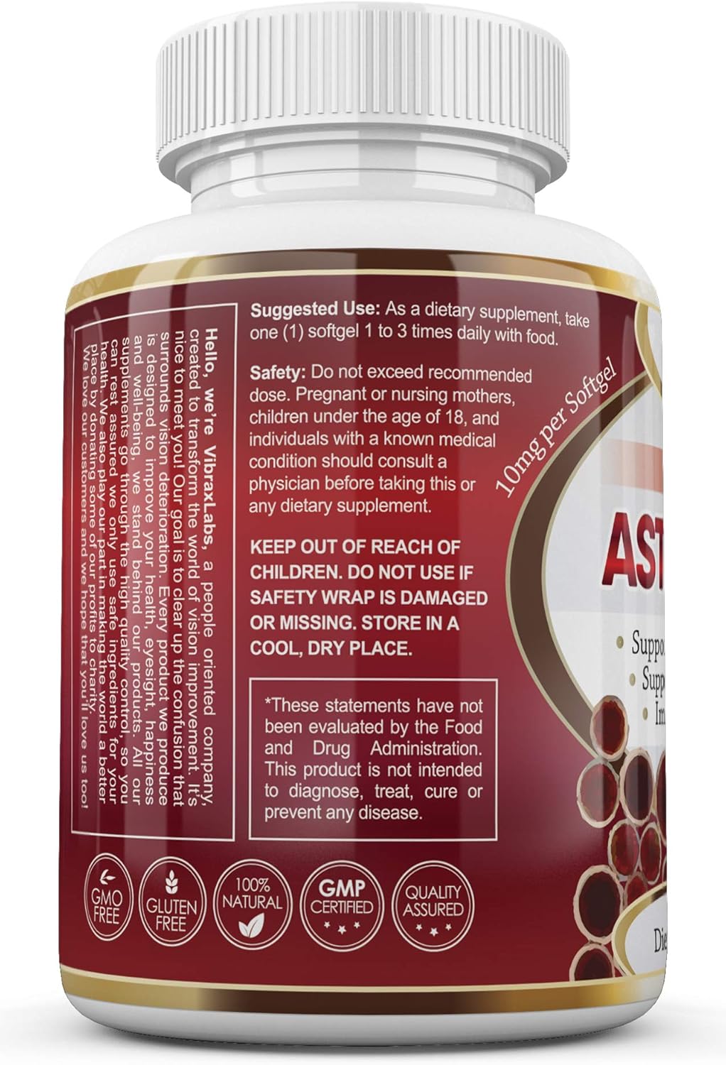 Premium Astaxanthin Supplement 10mg - Pure Antioxidant for Skin, Eyes, Joints, Energy - 120 Softgels