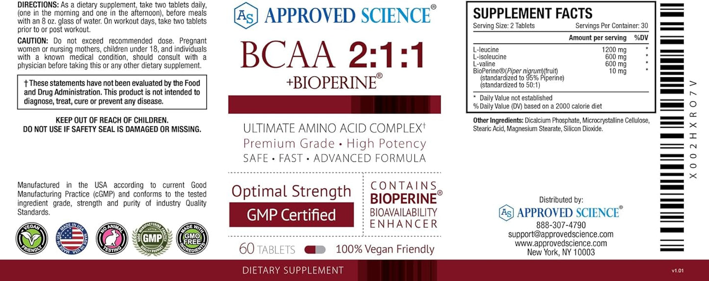 Premium BCAA Supplement for Muscle Development - 60 Tablets, 2400mg - Boost Performance with L-Leucine, L-Isoleucine, L-Valine - Non-GMO, Made in USA