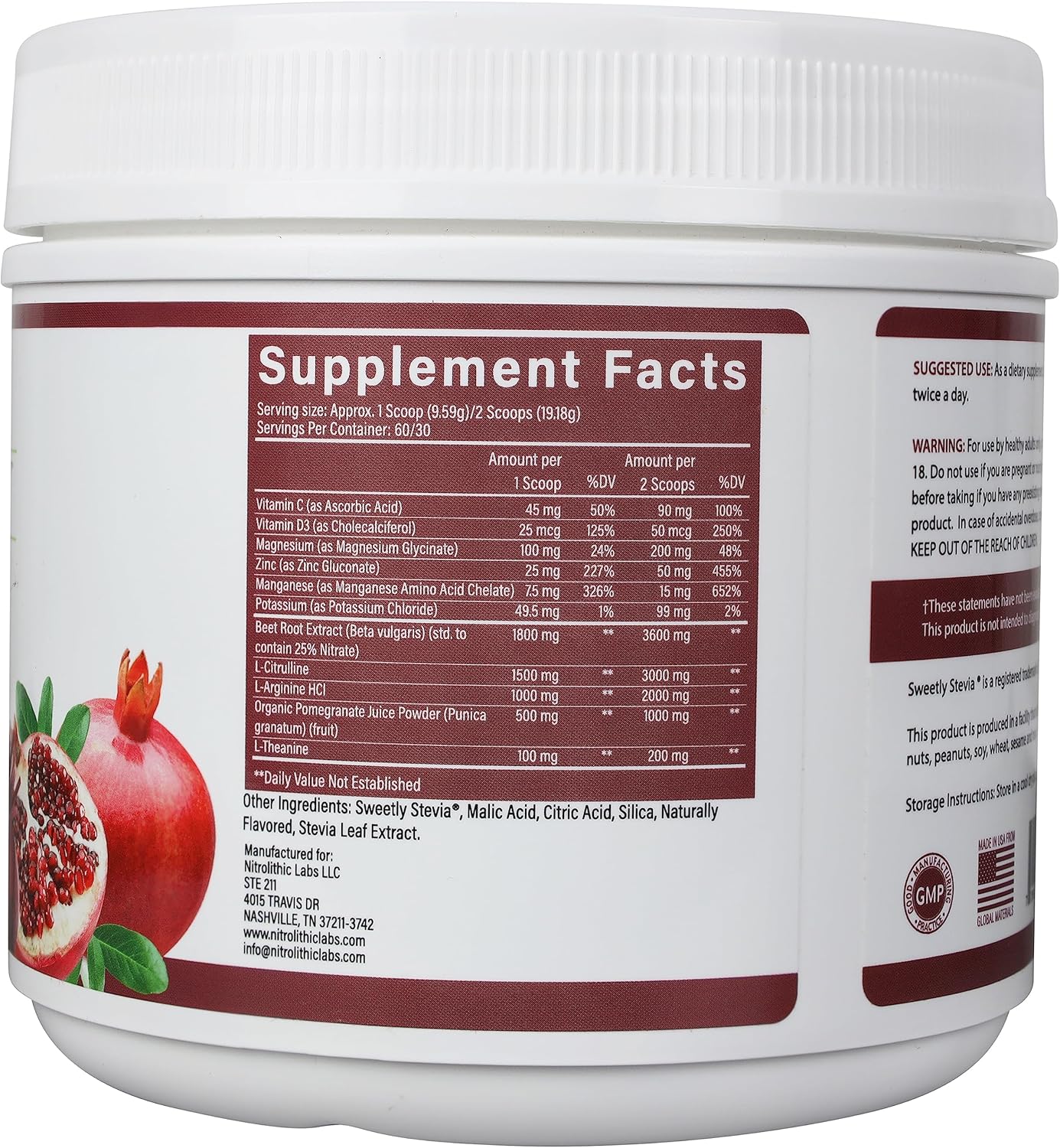 Premium Beet Root Nitric Oxide Supplement Powder - 60 Servings for Men & Women by Nitrolithic Labs