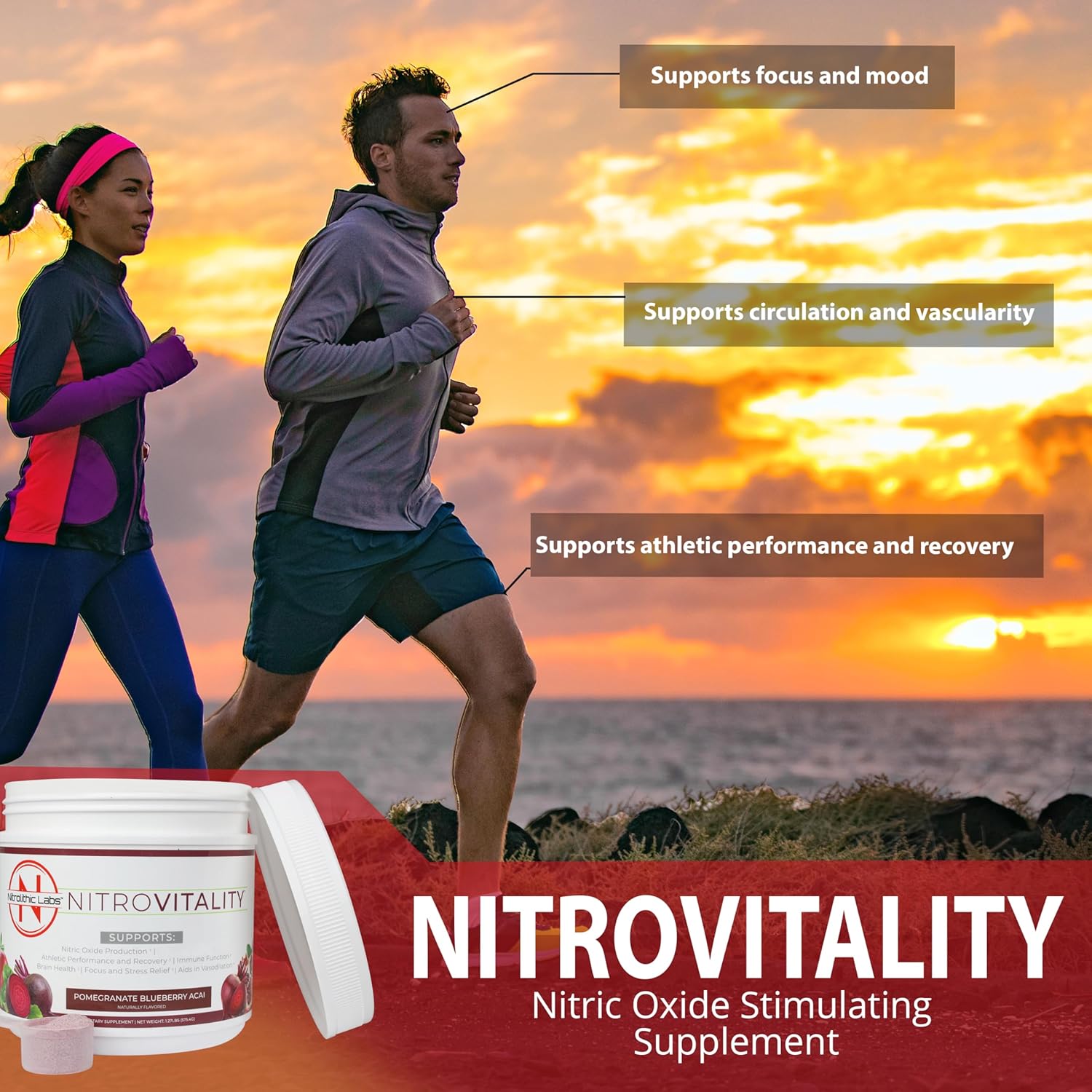 Premium Beet Root Nitric Oxide Supplement Powder - 60 Servings for Men & Women by Nitrolithic Labs