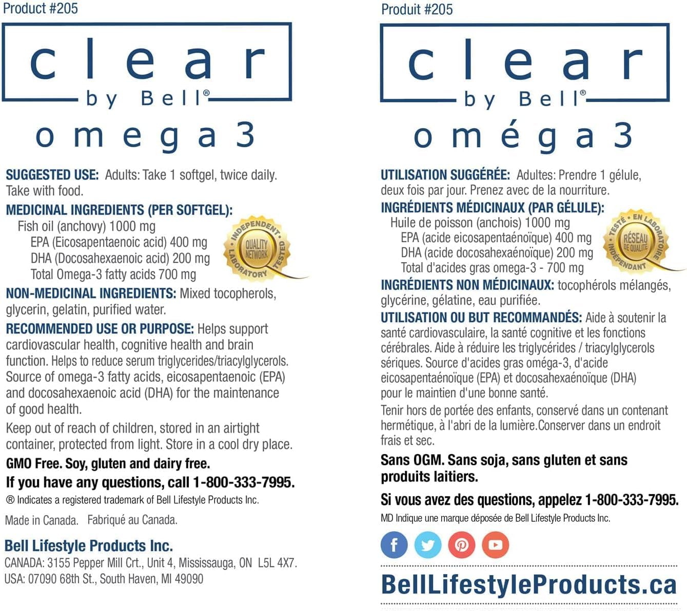 Premium Bell Clear Pure Omega 3 Fish Oil Supplements - 2000 mg, Burp Free, Clean & Clear, No Fishy Taste, Cholesterol Free, 60 Softgels