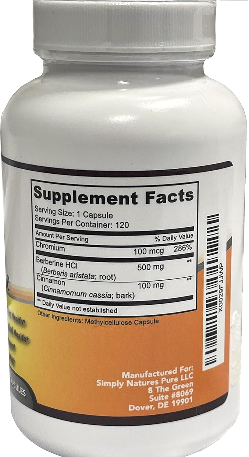 Premium Berberine HCl 500mg - 120 Capsules - Cardiovascular Gastrointestinal Immune Support - Chromium Cinnamon Supplement