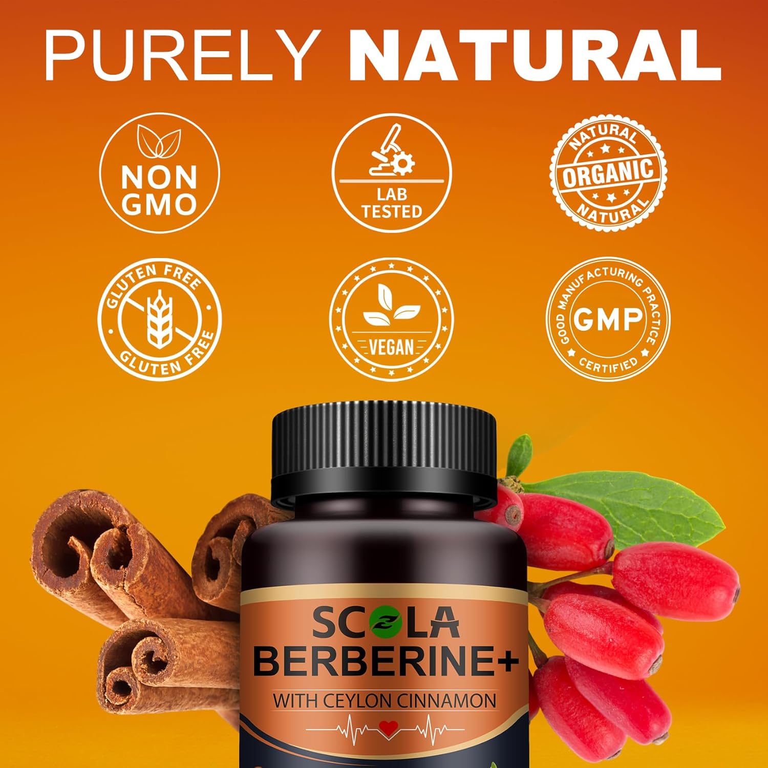 Premium Berberine HCL 500mg with Organic Ceylon Cinnamon - 120 Capsules - Supports Immune, Gut, and Heart Health - Vegan and Non-GMO Berberine HCI Supplement