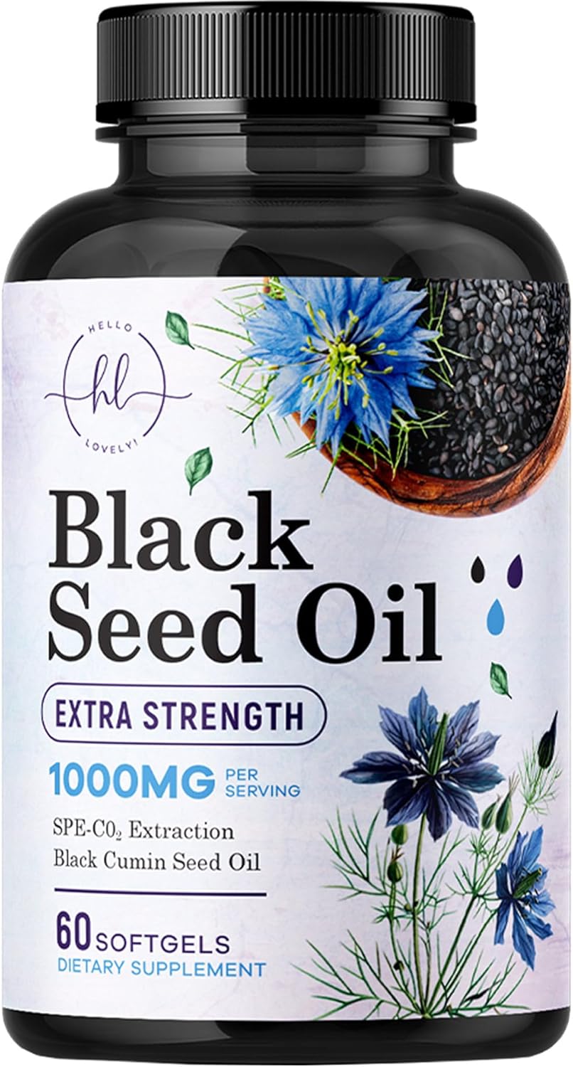 Premium Black Seed Oil Capsules 1000mg - Non-GMO & Vegan, Immune Support & Skin Health - Pure Nigella Sativa Black Cumin Seed Oil - 60 Softgels