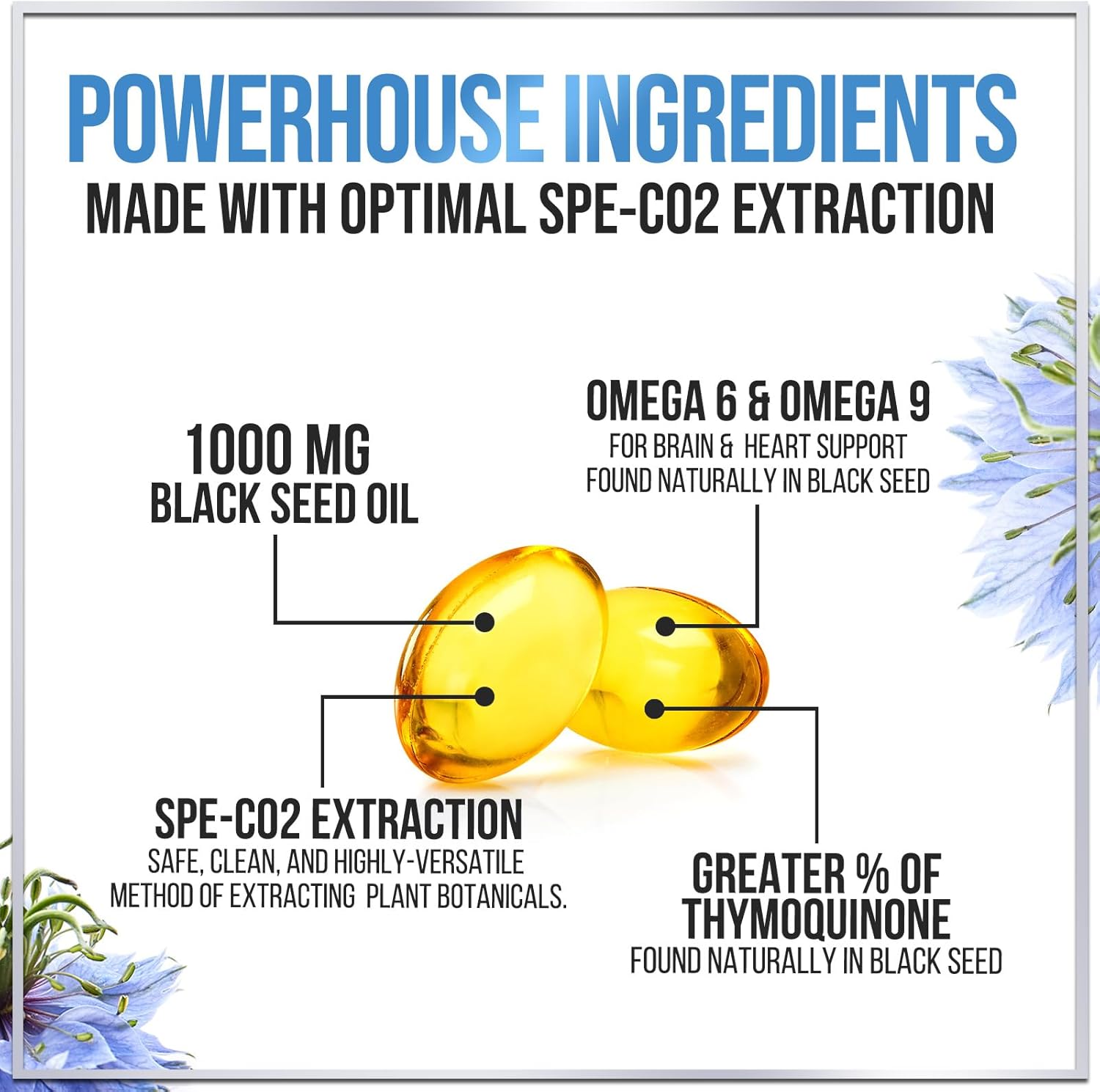 Premium Black Seed Oil Capsules 1000mg - Non-GMO & Vegan, Immune Support & Skin Health - Pure Nigella Sativa Black Cumin Seed Oil - 60 Softgels